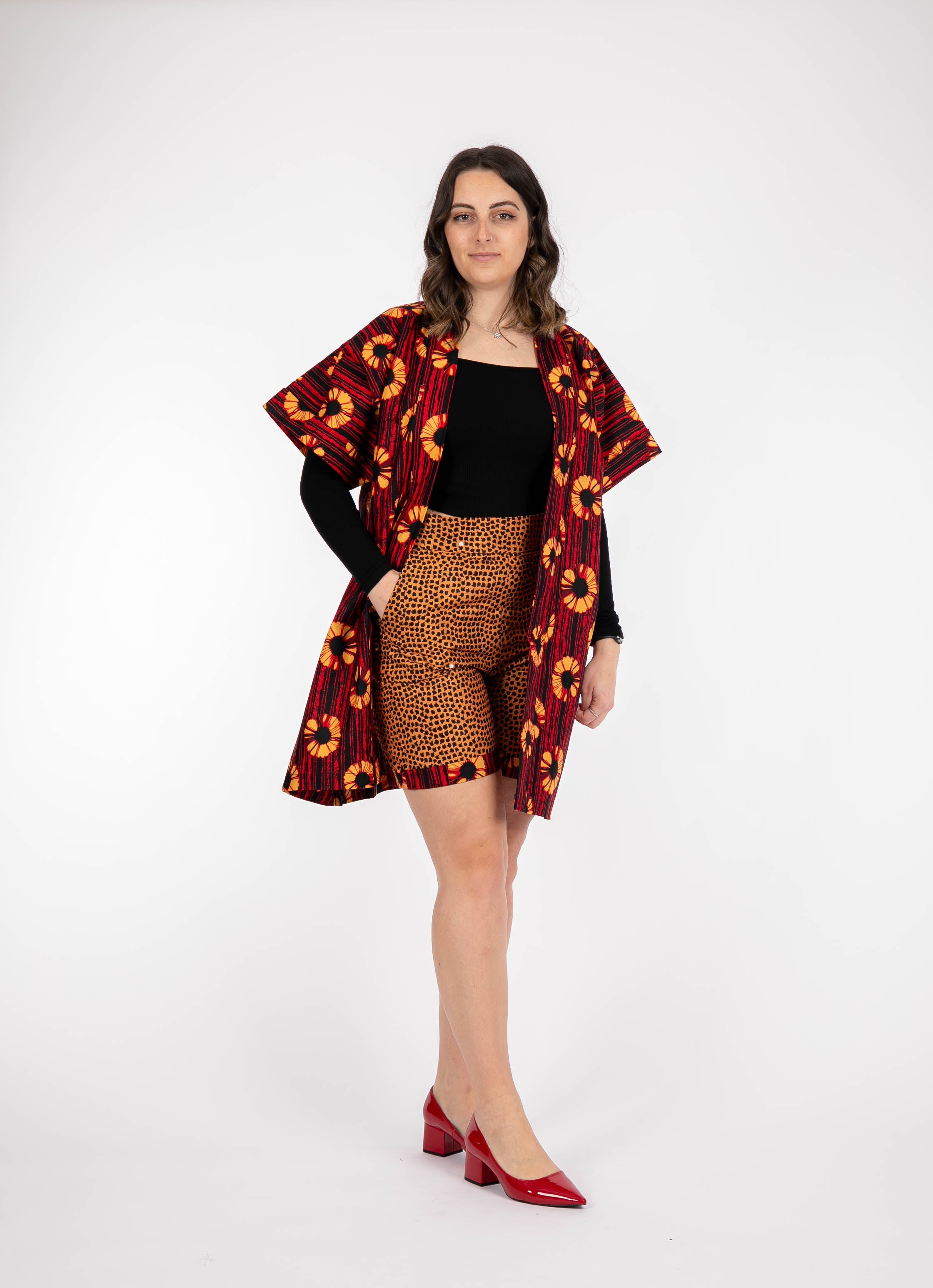 Temad collections African print ankara kimono set, African print kimono set, African print kimono jacket, ankara kimono, red ankara kimono jacket, African print short sleeve kimono, African print red kimono, African print stylish kimono jacket, beautiful african kimono, African print kimono with shorts