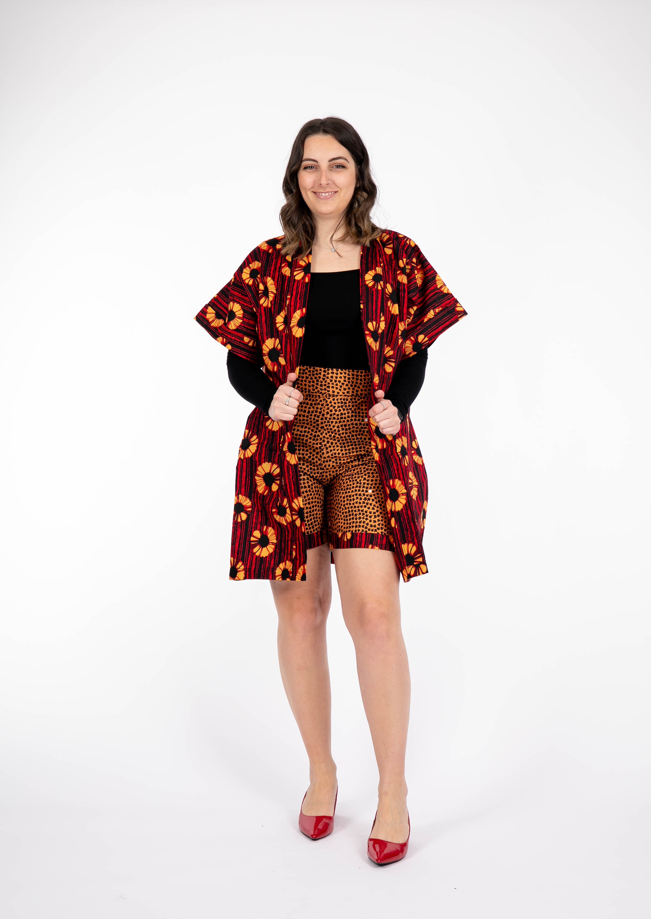 Temad collections African print ankara kimono set, African print kimono set, African print kimono jacket, ankara kimono, red ankara kimono jacket, African print short sleeve kimono, African print red kimono, African print stylish kimono jacket, beautiful african kimono, African print kimono with shorts