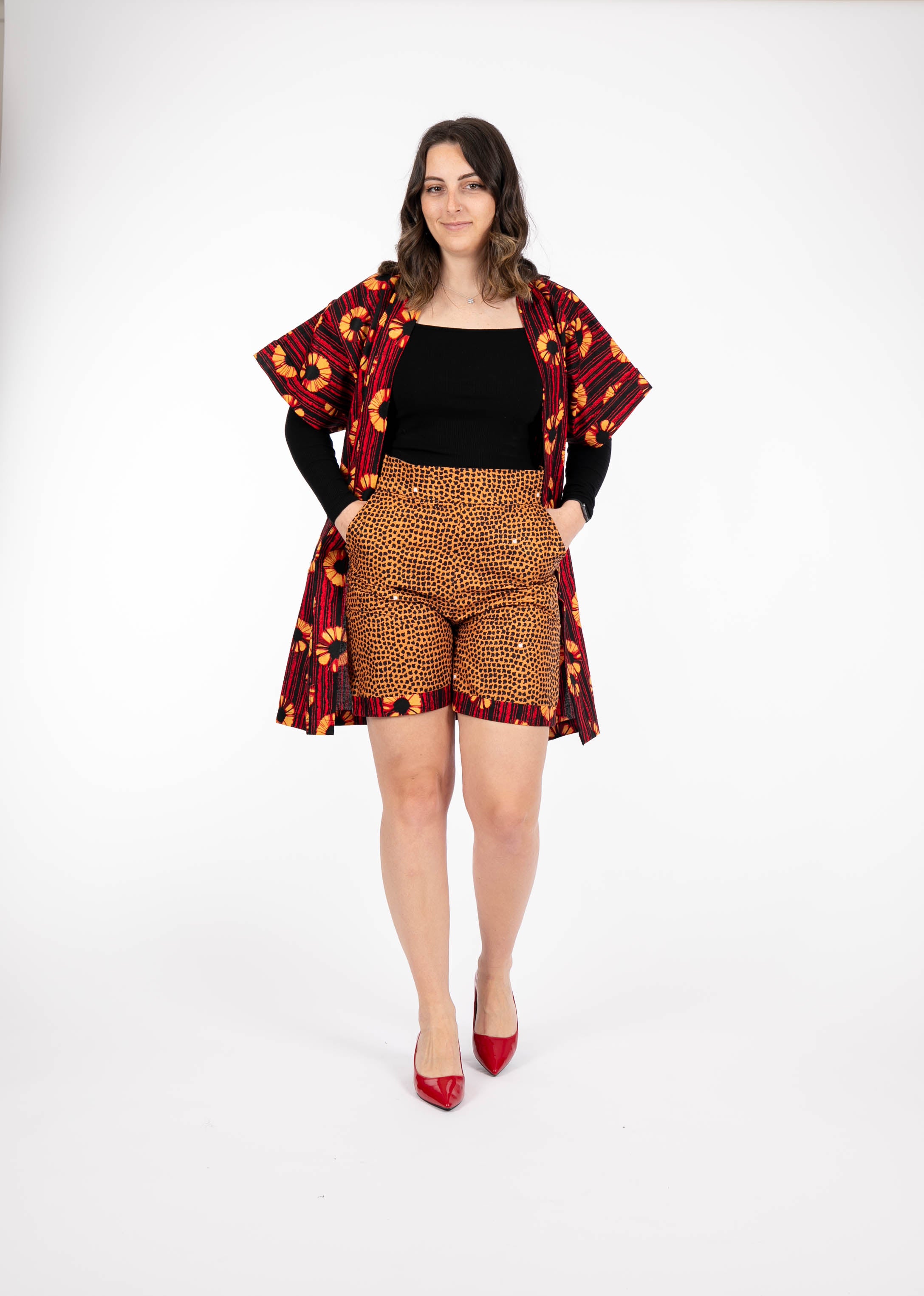 Temad collections African print ankara kimono set, African print kimono set, African print kimono jacket, ankara kimono, red ankara kimono jacket, African print short sleeve kimono, African print red kimono, African print stylish kimono jacket, beautiful african kimono, African print kimono with shorts, ankara shorts, African print shorts, African print red shorts, African print turnover shorts, African summer shorts