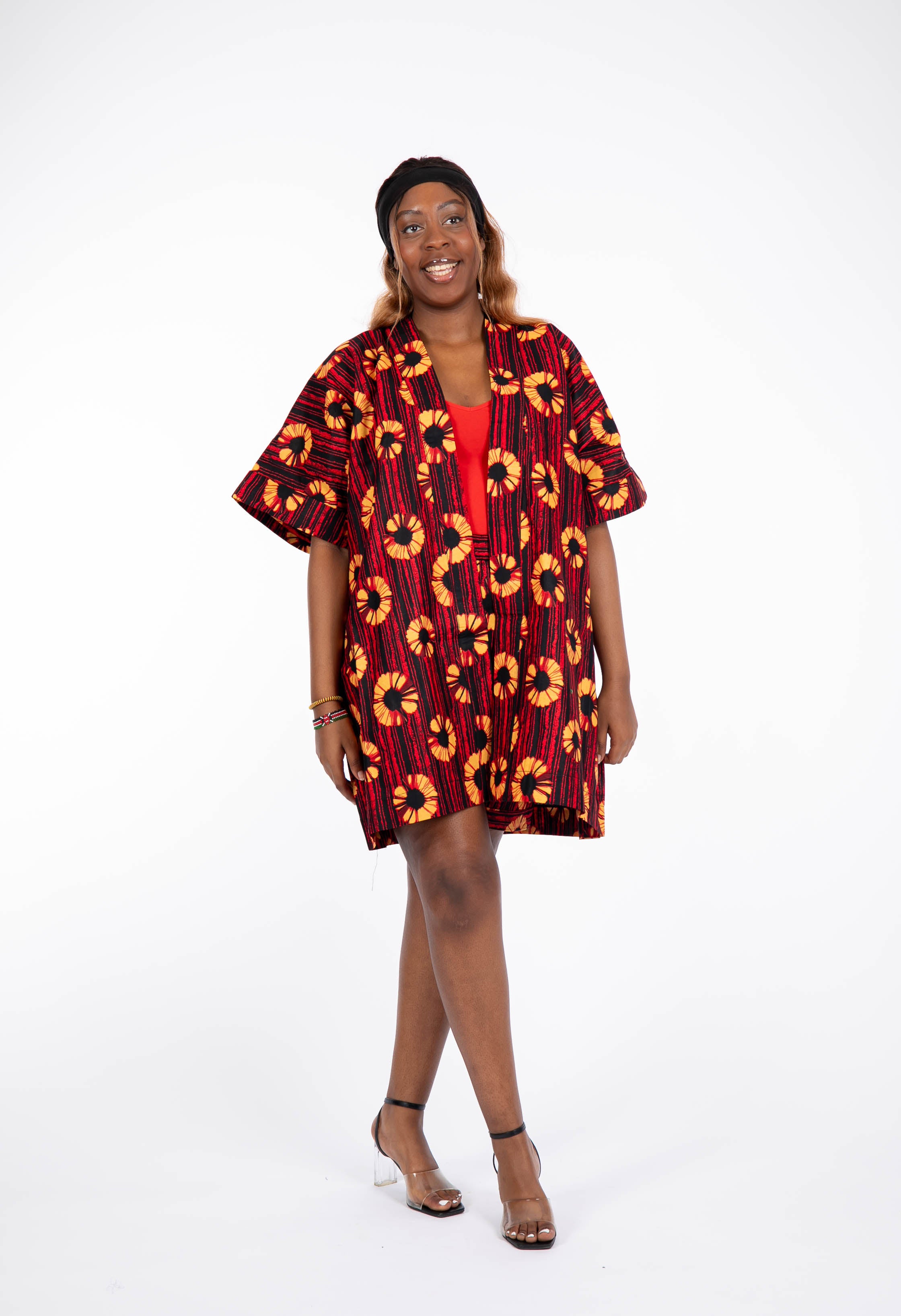 Temad collections African print ankara kimono set, African print kimono set, African print kimono jacket, ankara kimono, red ankara kimono jacket, African print short sleeve kimono, African print red kimono, African print stylish kimono jacket, beautiful african kimono, African print kimono with shorts