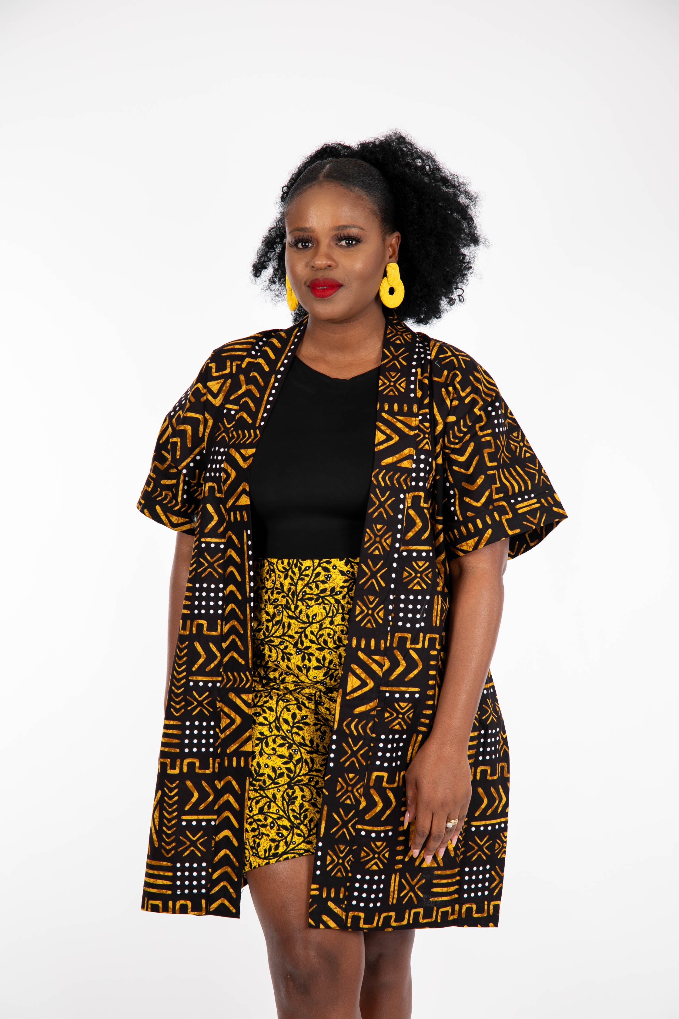 Temad collections Chula African print ankara kimono set, African print kimono set, African print kimono jacket, ankara kimono, red ankara kimono jacket, African print short sleeve kimono, African print red kimono, African print stylish kimono jacket, beautiful african kimono, African print kimono with shorts, ankara shorts, African print shorts, African print red shorts, African print turnover shorts, African summer shorts