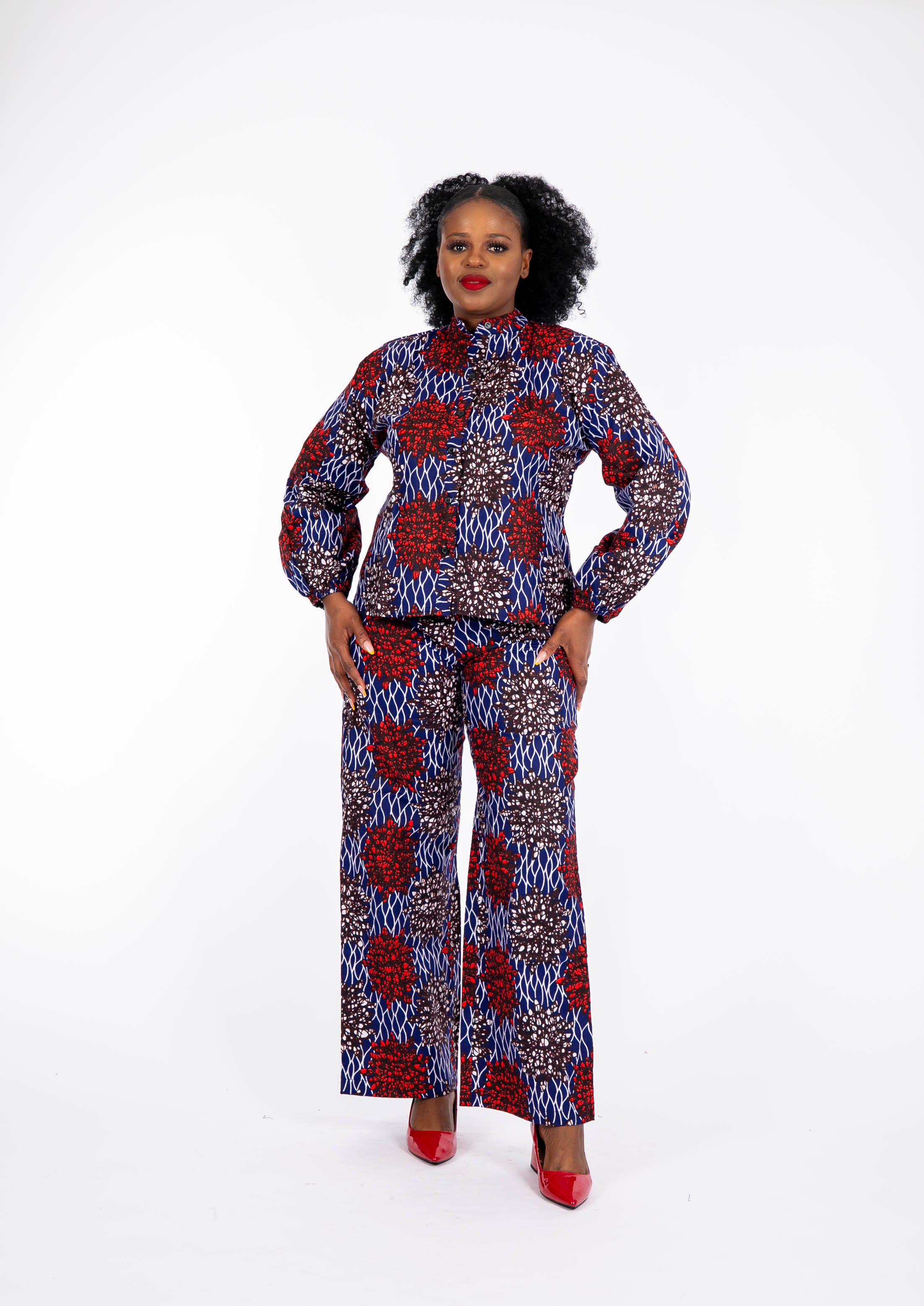Temad collections Tesoro african print ankara kimono palazzo, Stylish African print bottoms and tops, African print Ankara fabric, African trousers, African shirt , African blouse , African print casual palazzo , African shirt for ladies, African flared trousers, Ankara palazzo, Ankara shirt, Ankara shirt, latest Ankara shirt, african palazzo and tops, stylish african shirt, red shirt, blue shirt