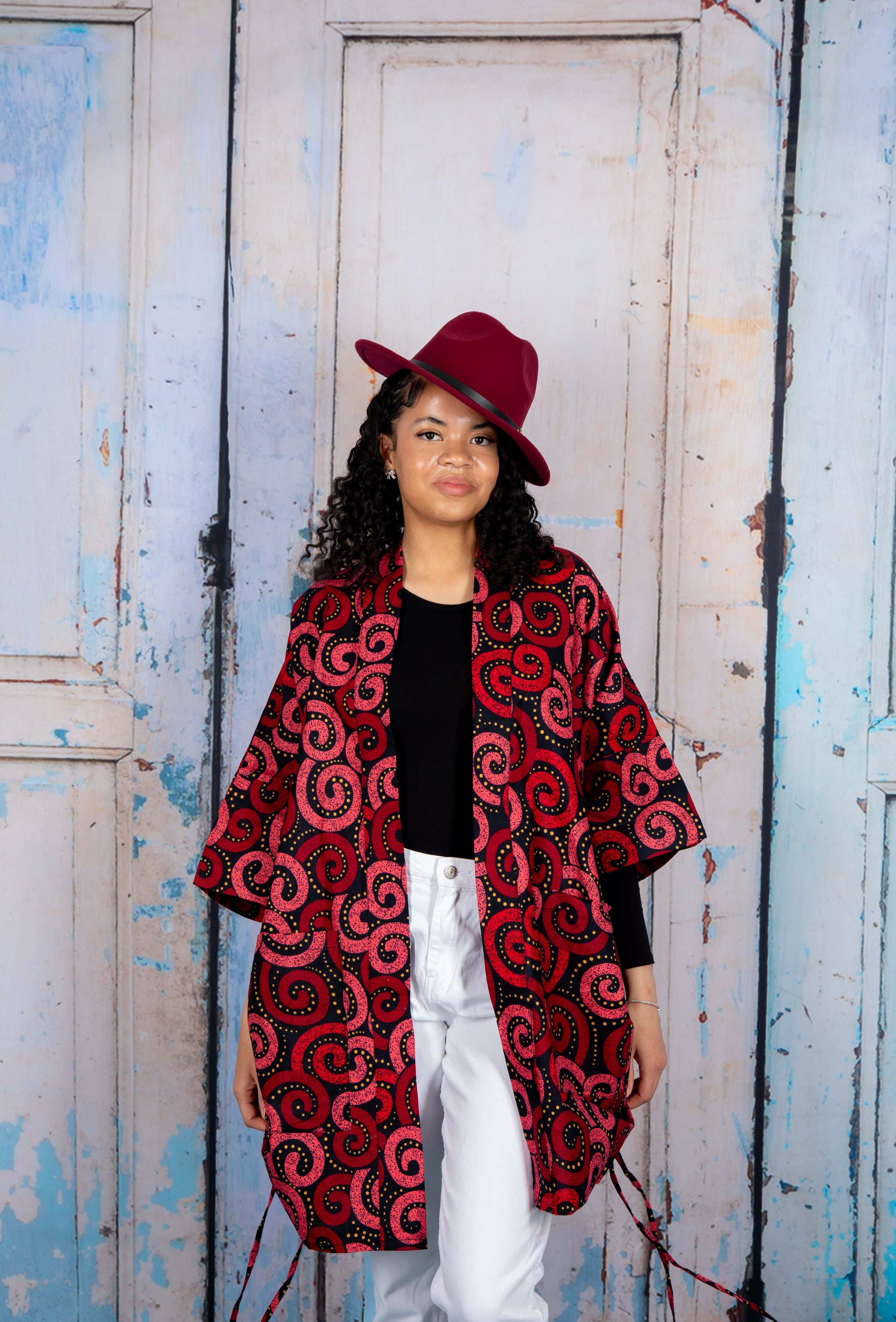 Temad collections African print ankara kimono set, African print kimono set, African print kimono jacket, ankara kimono, red ankara kimono jacket, African print short sleeve kimono, African print red kimono, African print stylish kimono jacket, beautiful african kimono, African print kimono with shorts