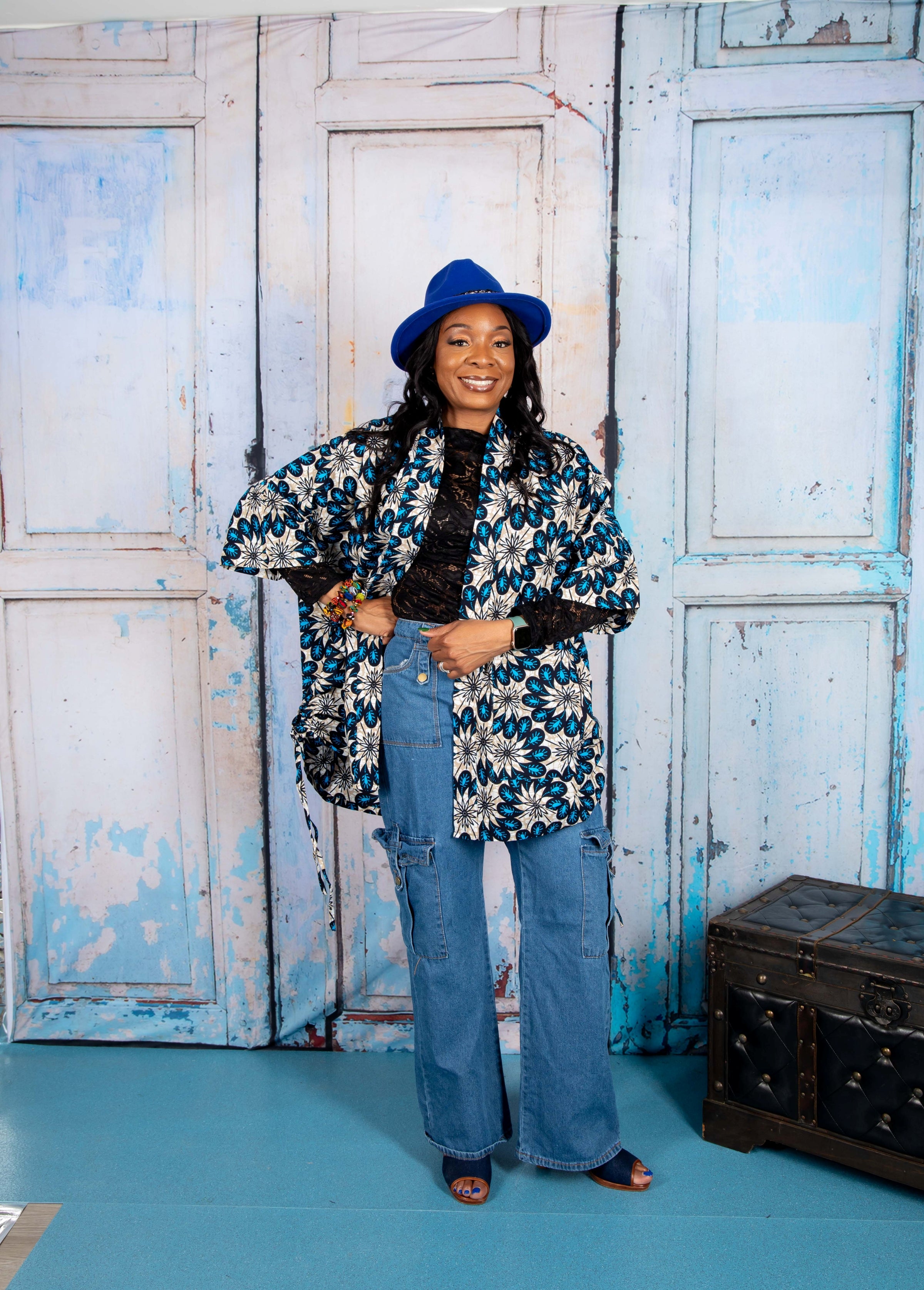 Temad collections African print ankara kimono set, African print kimono set, African print kimono jacket, ankara kimono, blue ankara kimono jacket, African print short sleeve kimono, African print blue kimono, African print stylish kimono jacket, beautiful african kimono, African print kimono with shorts