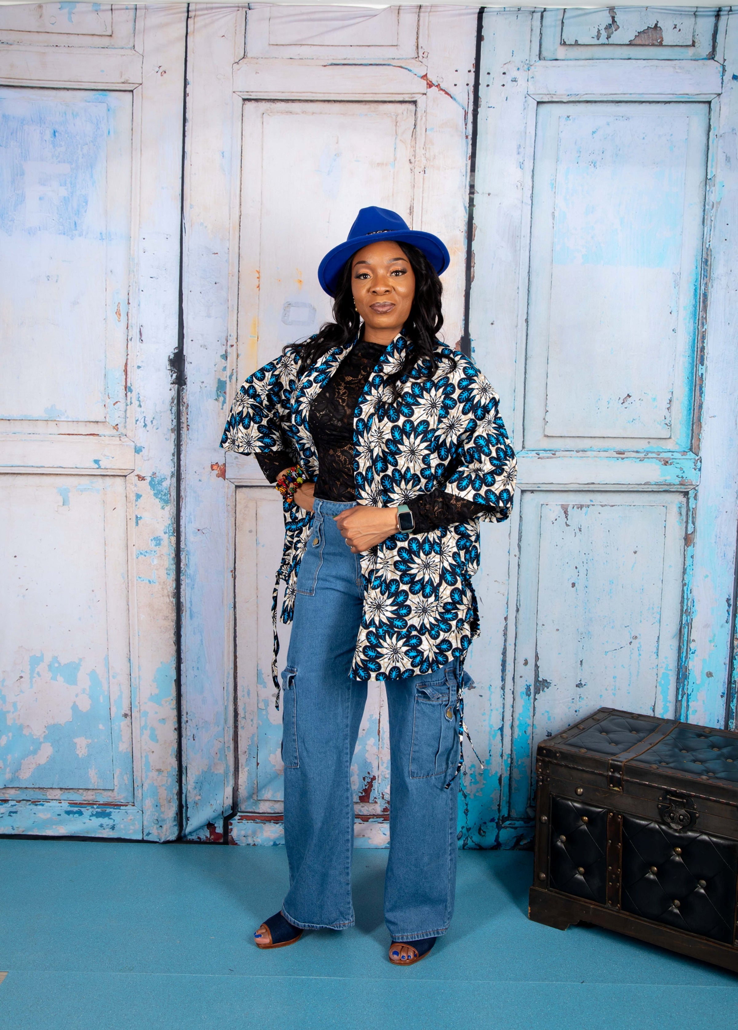 Temad collections African print ankara kimono set, African print kimono set, African print kimono jacket, ankara kimono, blue ankara kimono jacket, African print short sleeve kimono, African print blue kimono, African print stylish kimono jacket, beautiful african kimono, African print kimono with shorts