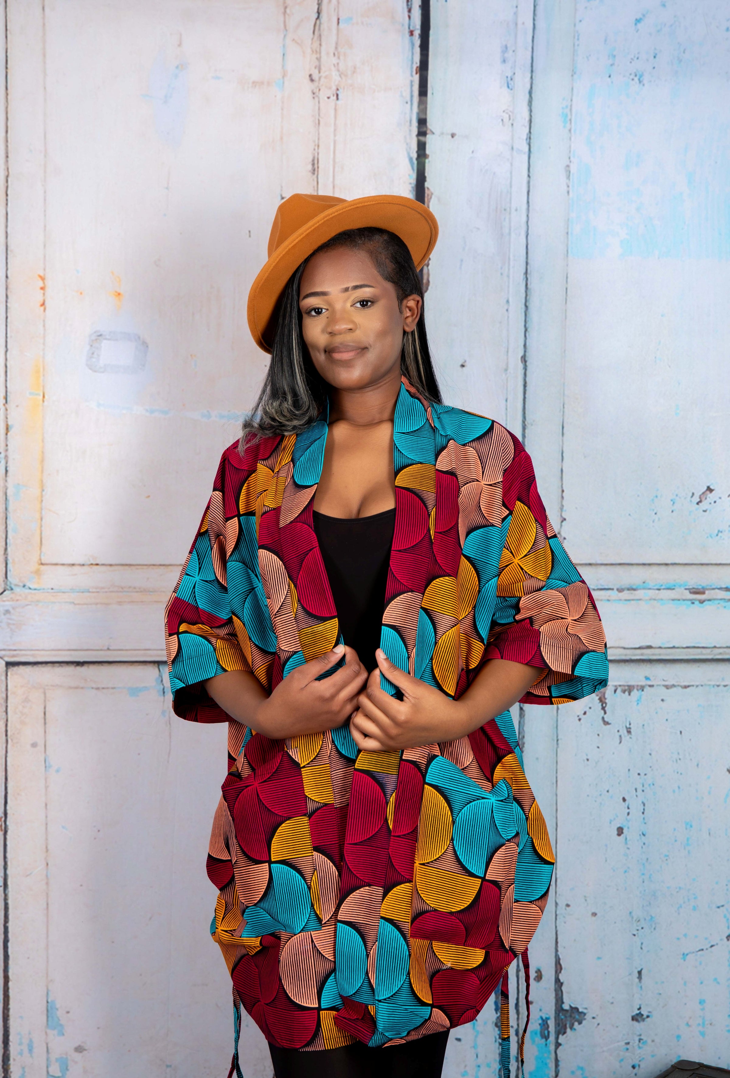 Temad collections African print ankara kimono set, African print kimono set, African print kimono jacket, ankara kimono, blue ankara kimono jacket, African print short sleeve kimono, African print blue kimono, African print stylish kimono jacket, beautiful african kimono, African print kimono with shorts