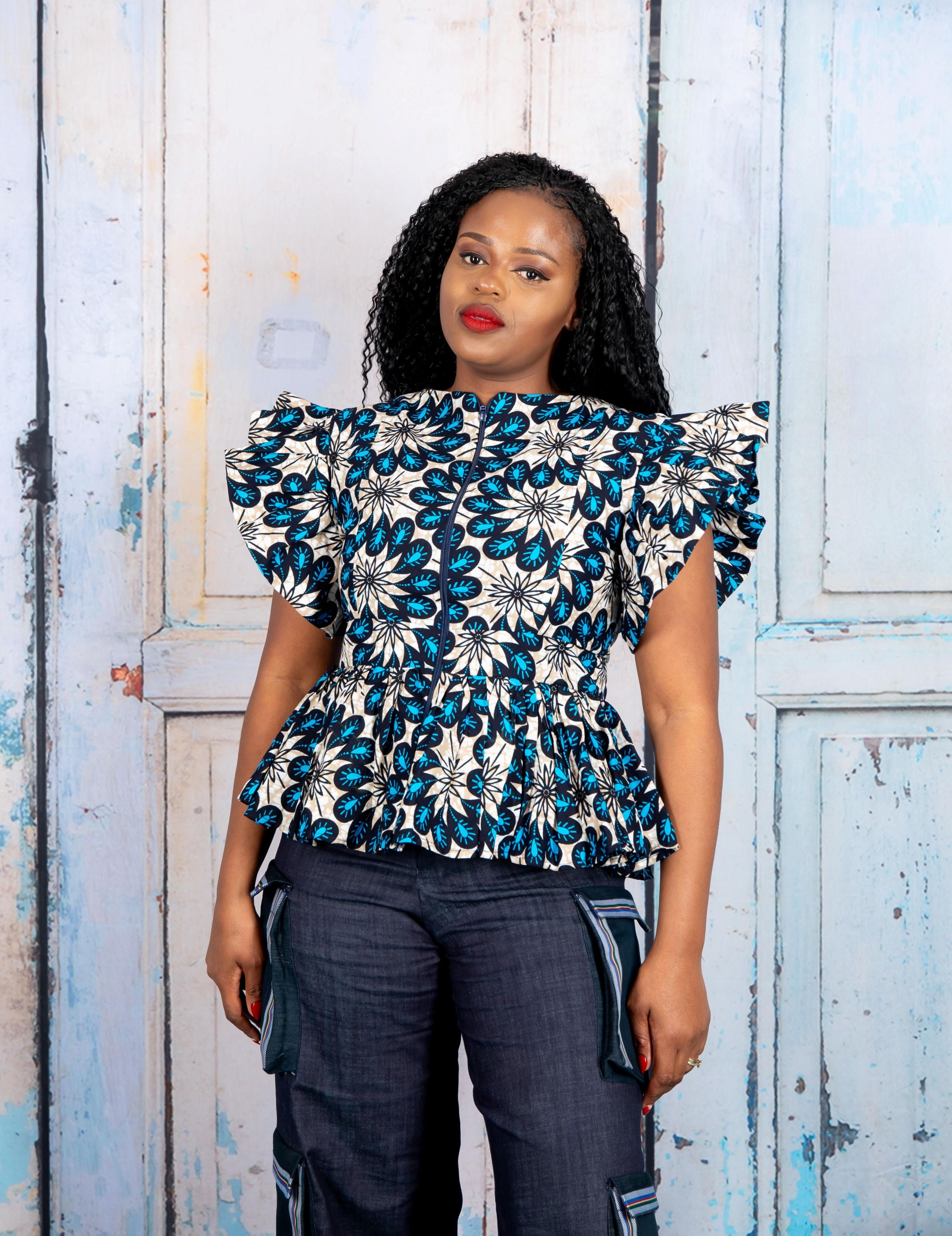 Temad collections Anike african print ankara kimono palazzo, Stylish African print bottoms and tops, African print Ankara fabric, African trousers, African shirt , African blouse , African print casual palazzo , African shirt for ladies, African flared trousers, Ankara palazzo, Ankara blouse, Ankara blouse, latest Ankara blouse, african palazzo and tops, stylish african blouse, blue blouse , african print front zipper blouse, african print peplum blouse, african print stylish blouse, african print peplum