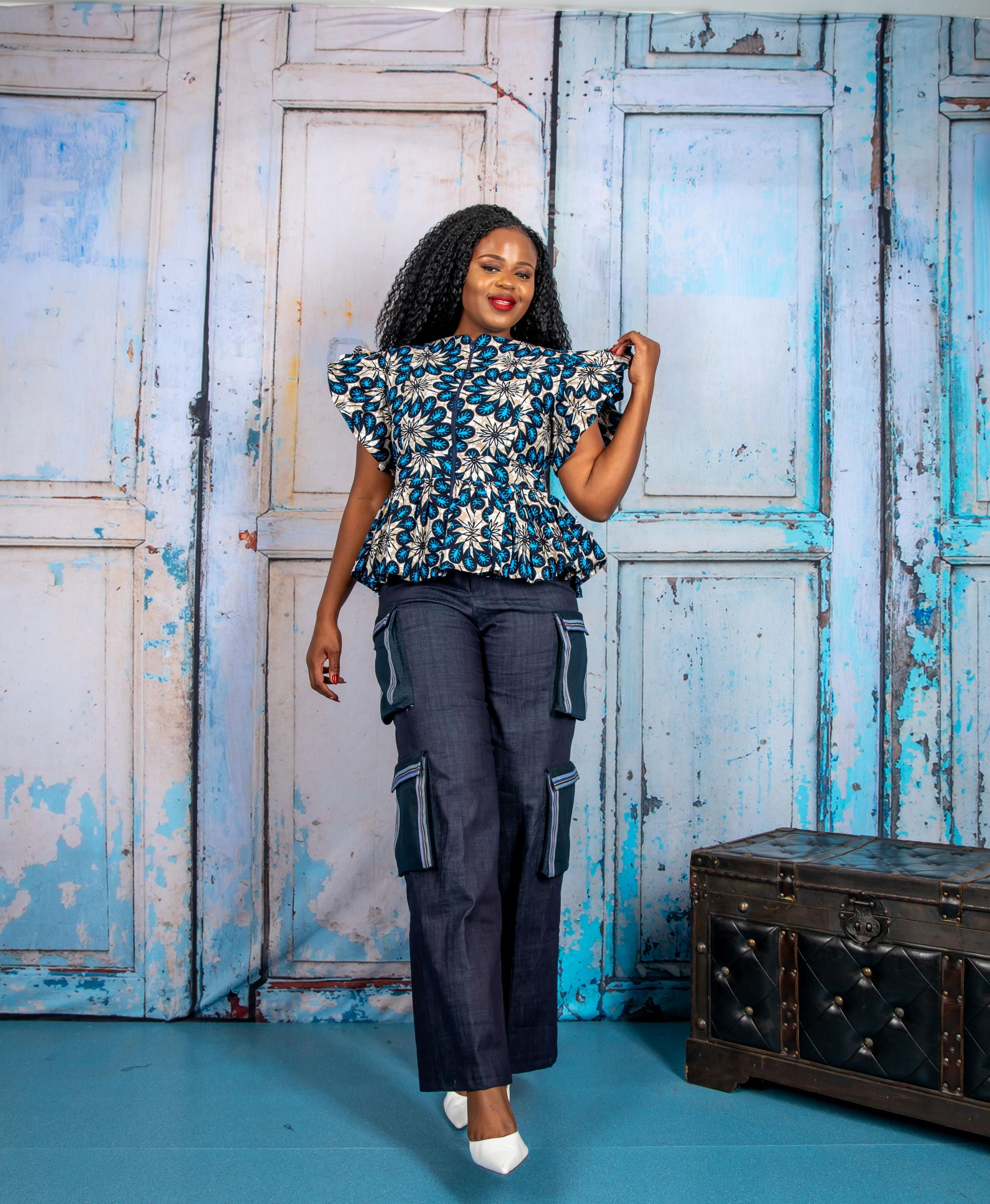 Temad collections Anike african print ankara kimono palazzo, Stylish African print bottoms and tops, African print Ankara fabric, African trousers, African shirt , African blouse , African print casual palazzo , African shirt for ladies, African flared trousers, Ankara palazzo, Ankara blouse, Ankara blouse, latest Ankara blouse, african palazzo and tops, stylish african blouse, blue blouse , african print front zipper blouse, african print peplum blouse, african print stylish blouse, african print peplum