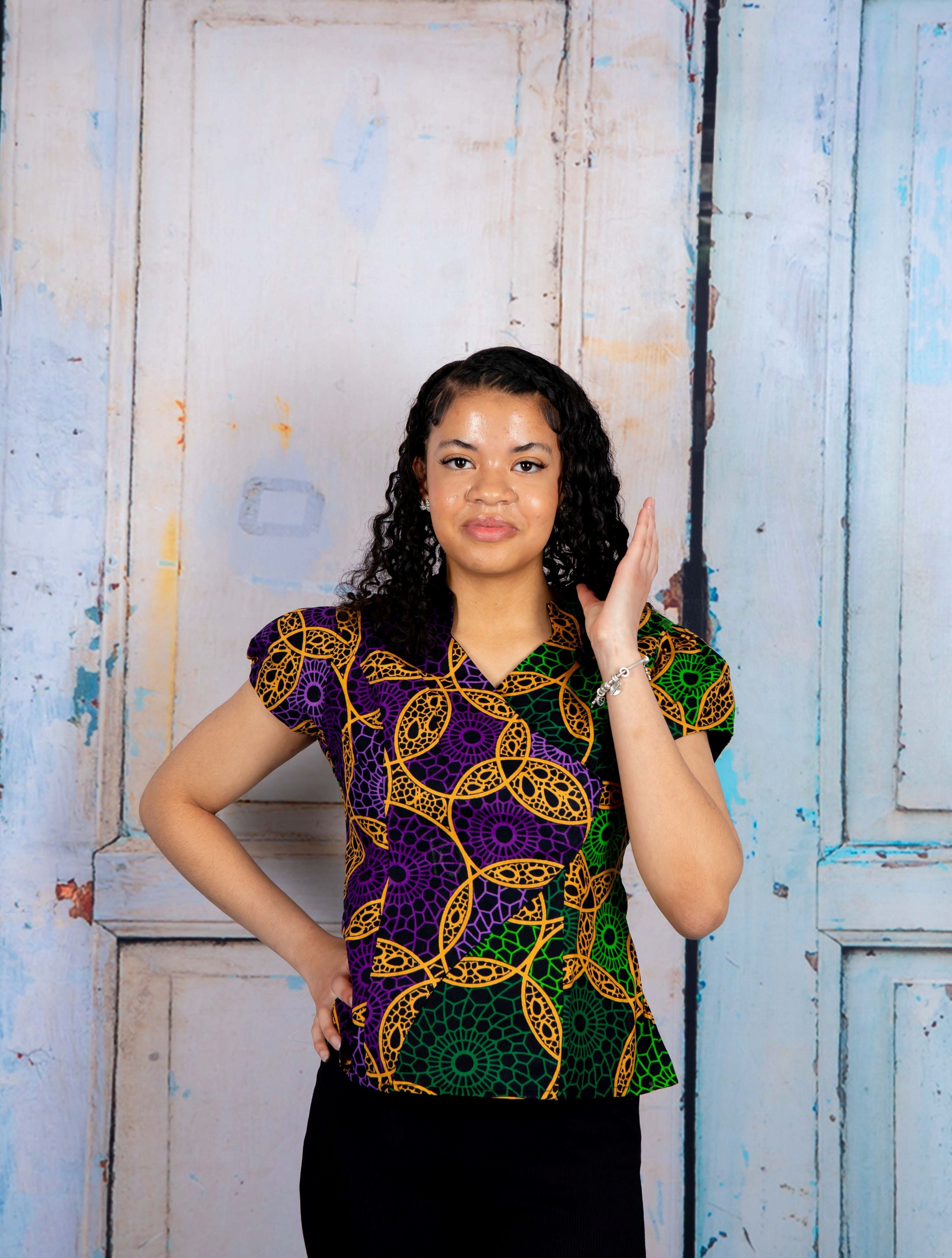 Temad collections Iye african print ankara palazzo, Stylish African print bottoms and tops, African print Ankara fabric, African trousers, African shirt , African blouse , African print casual palazzo , African shirt for ladies, African flared trousers, Ankara palazzo, Ankara blouse, Ankara blouse, latest Ankara blouse, african palazzo and top, stylish african blouse, green blouse , african print green wrap blouse, african print wrap blouse, african print stylish blouse, green wrap top, green wrap top