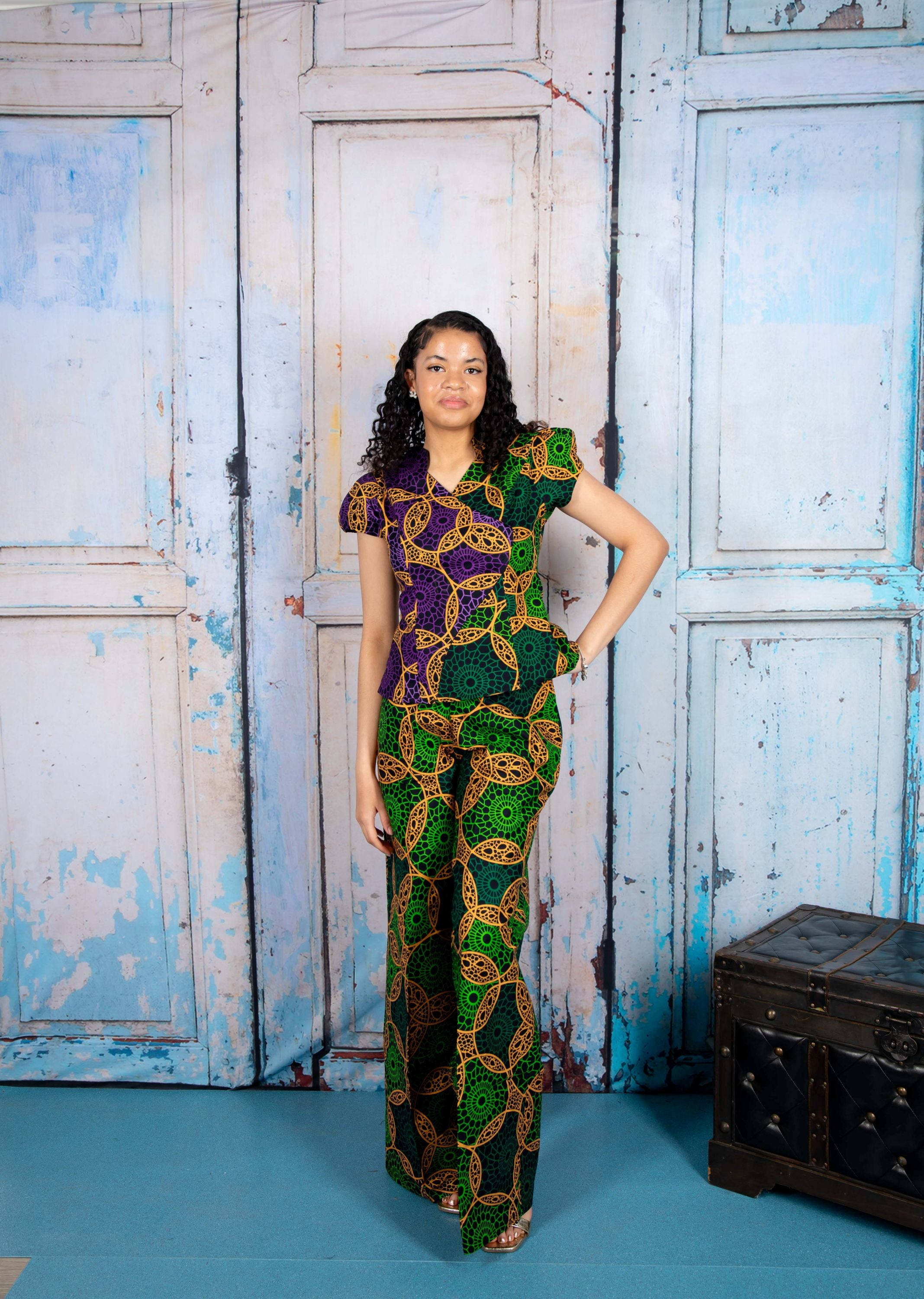 Temad collections Iye african print ankara palazzo, Stylish African print bottoms and tops, African print Ankara fabric, African trousers, African shirt , African blouse , African print casual palazzo , African shirt for ladies, African flared trousers, Ankara palazzo, Ankara blouse, Ankara blouse, latest Ankara blouse, african palazzo and top, stylish african blouse, green blouse , african print green wrap blouse, african print wrap blouse, african print stylish blouse, green wrap top, green wrap top
