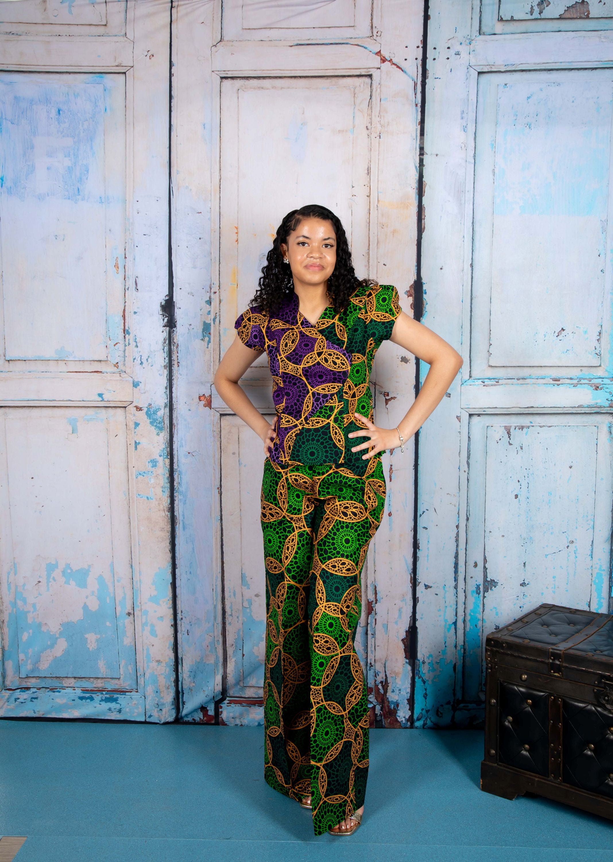 Temad collections Iye african print ankara palazzo, Stylish African print bottoms and tops, African print Ankara fabric, African trousers, African shirt , African blouse , African print casual palazzo , African shirt for ladies, African flared trousers, Ankara palazzo, Ankara blouse, Ankara blouse, latest Ankara blouse, african palazzo and top, stylish african blouse, green blouse , african print green wrap blouse, african print wrap blouse, african print stylish blouse, green wrap top, green wrap top