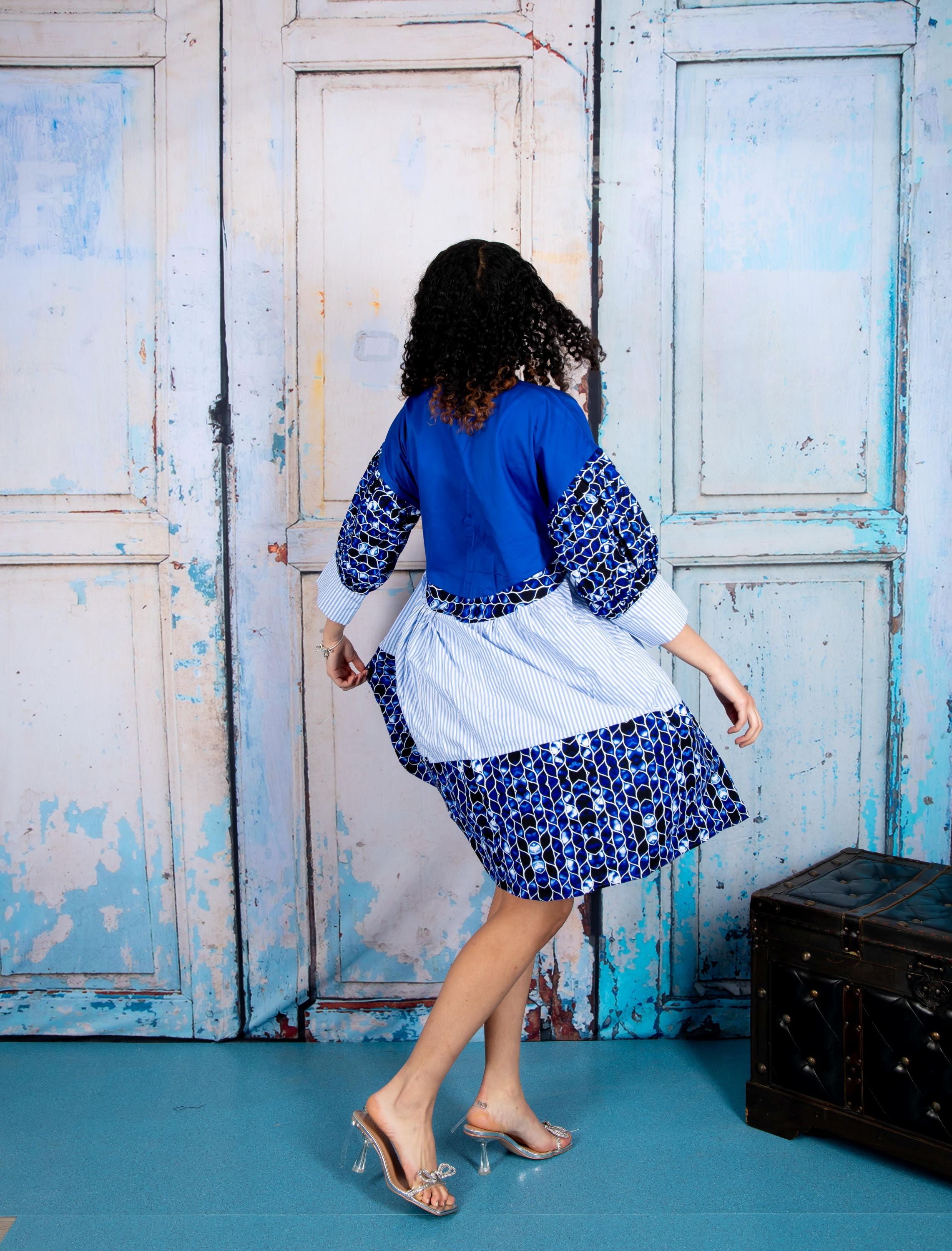 Temad collections african print dress, african print ankara dress, african print loose fitting dress, african print shirt dress, african print buttoned dress, blue african print dress, blue african print knee length dress, blue shit dress, temad collections dress, ankara knee length dress, ankara free dress, blue ankara dress, blue ankara shirt dress