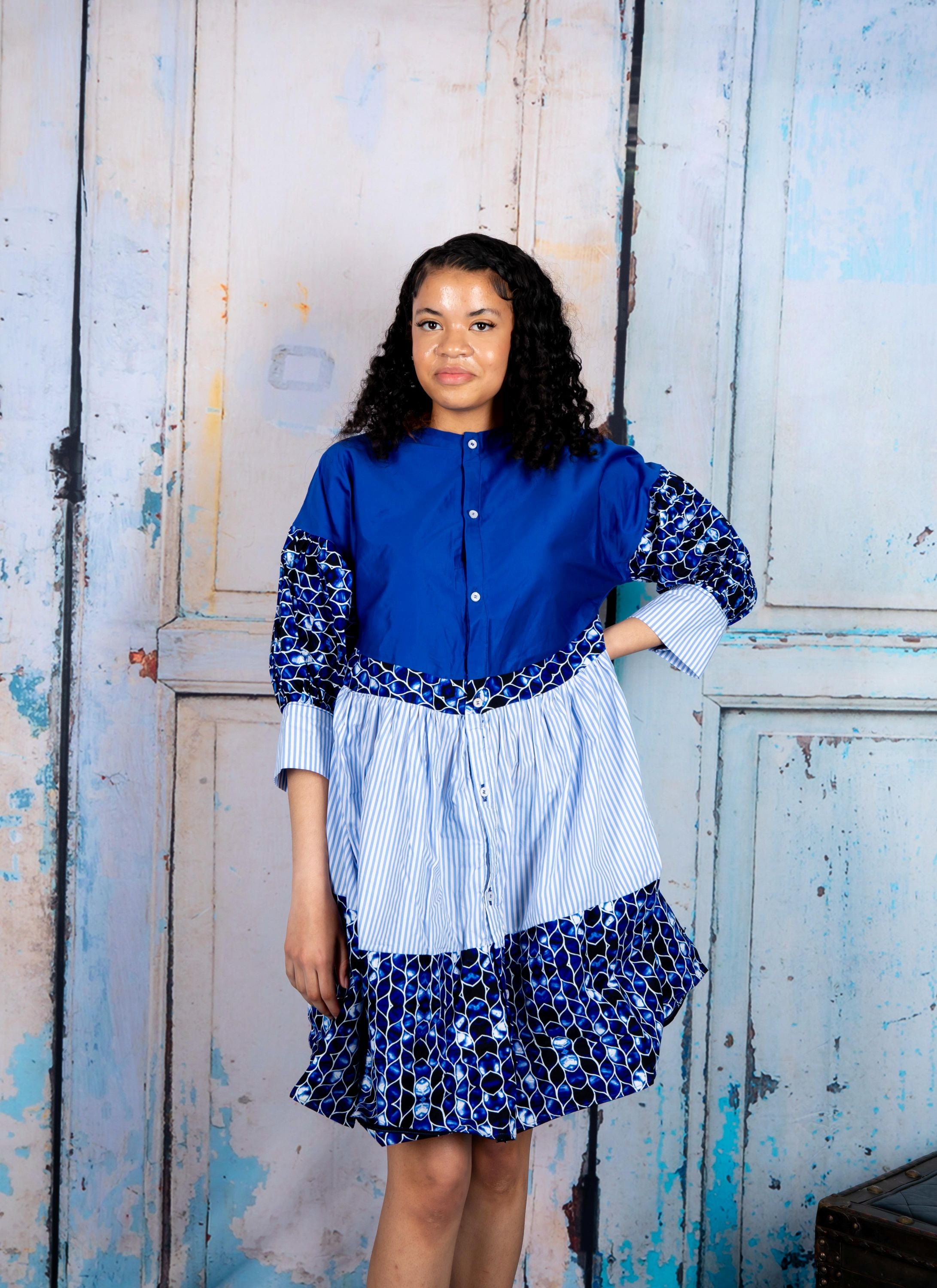 Temad collections african print dress, african print ankara dress, african print loose fitting dress, african print shirt dress, african print buttoned dress, blue african print dress, blue african print knee length dress, blue shit dress, temad collections dress, ankara knee length dress, ankara free dress, blue ankara dress, blue ankara shirt dress