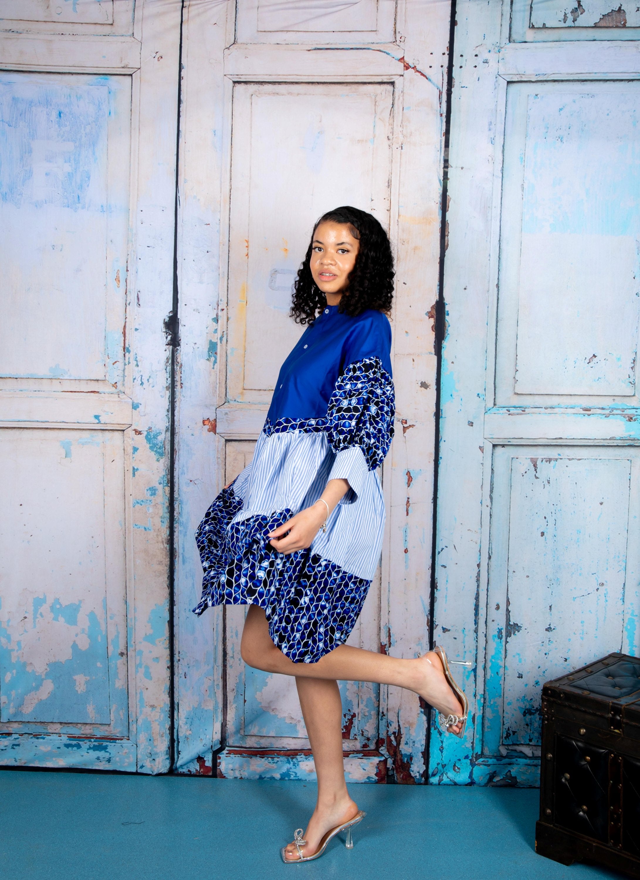 Temad collections african print dress, african print ankara dress, african print loose fitting dress, african print shirt dress, african print buttoned dress, blue african print dress, blue african print knee length dress, blue shit dress, temad collections dress, ankara knee length dress, ankara free dress, blue ankara dress, blue ankara shirt dress