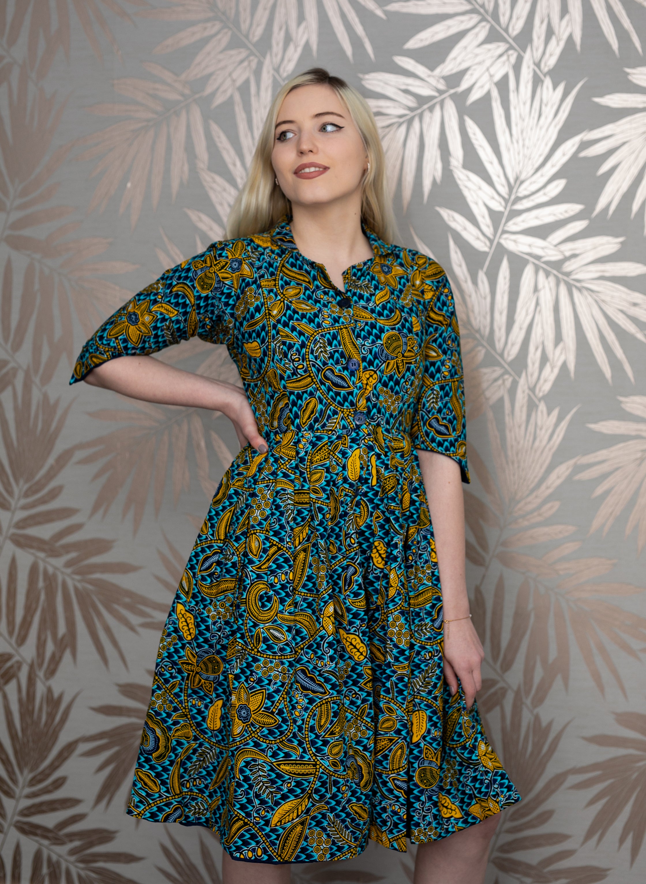 TEMAD Kirstie shirt dress african print ankara midi dress with side pockets and collar