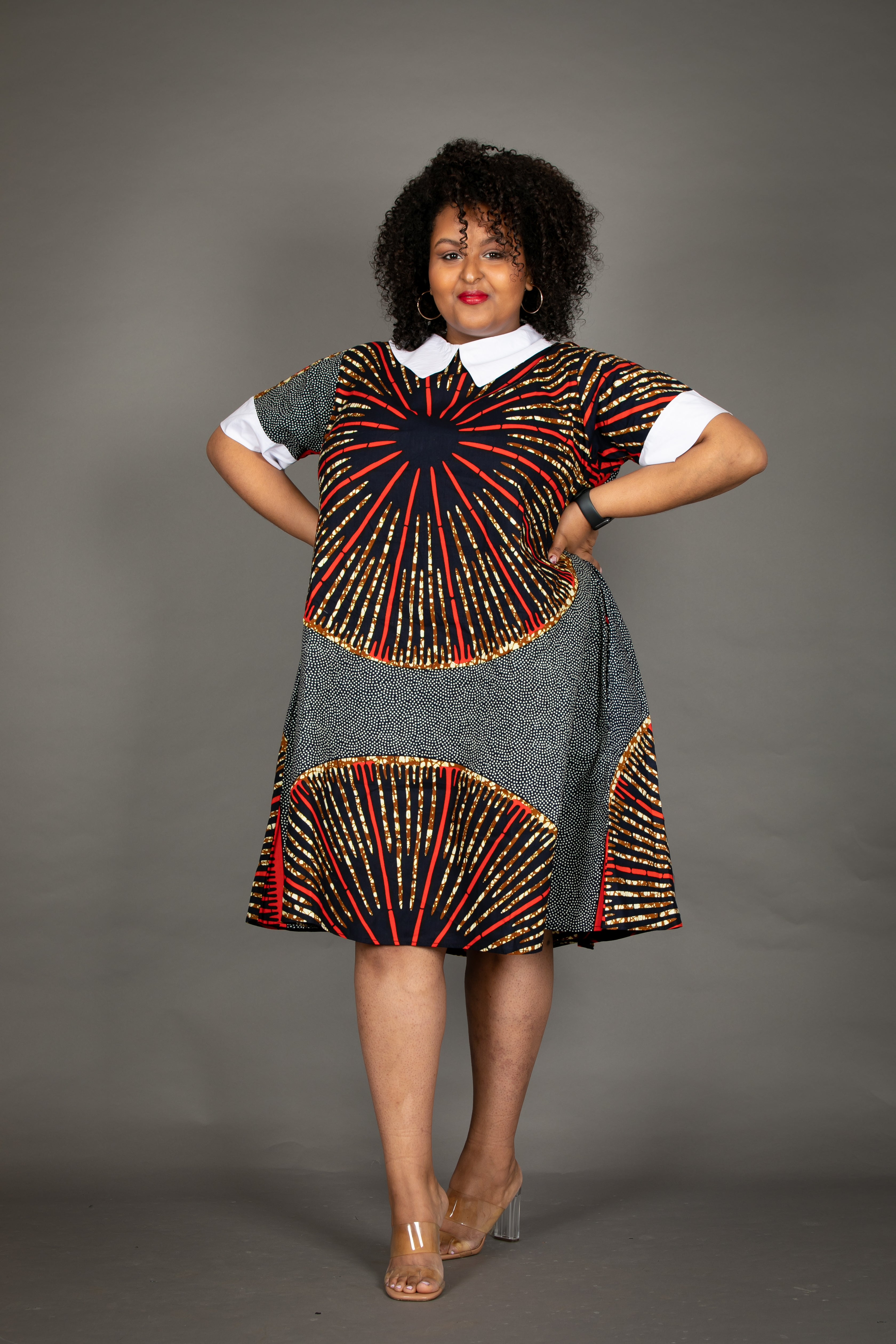 temad collections african print ankara Aisha white collar dress