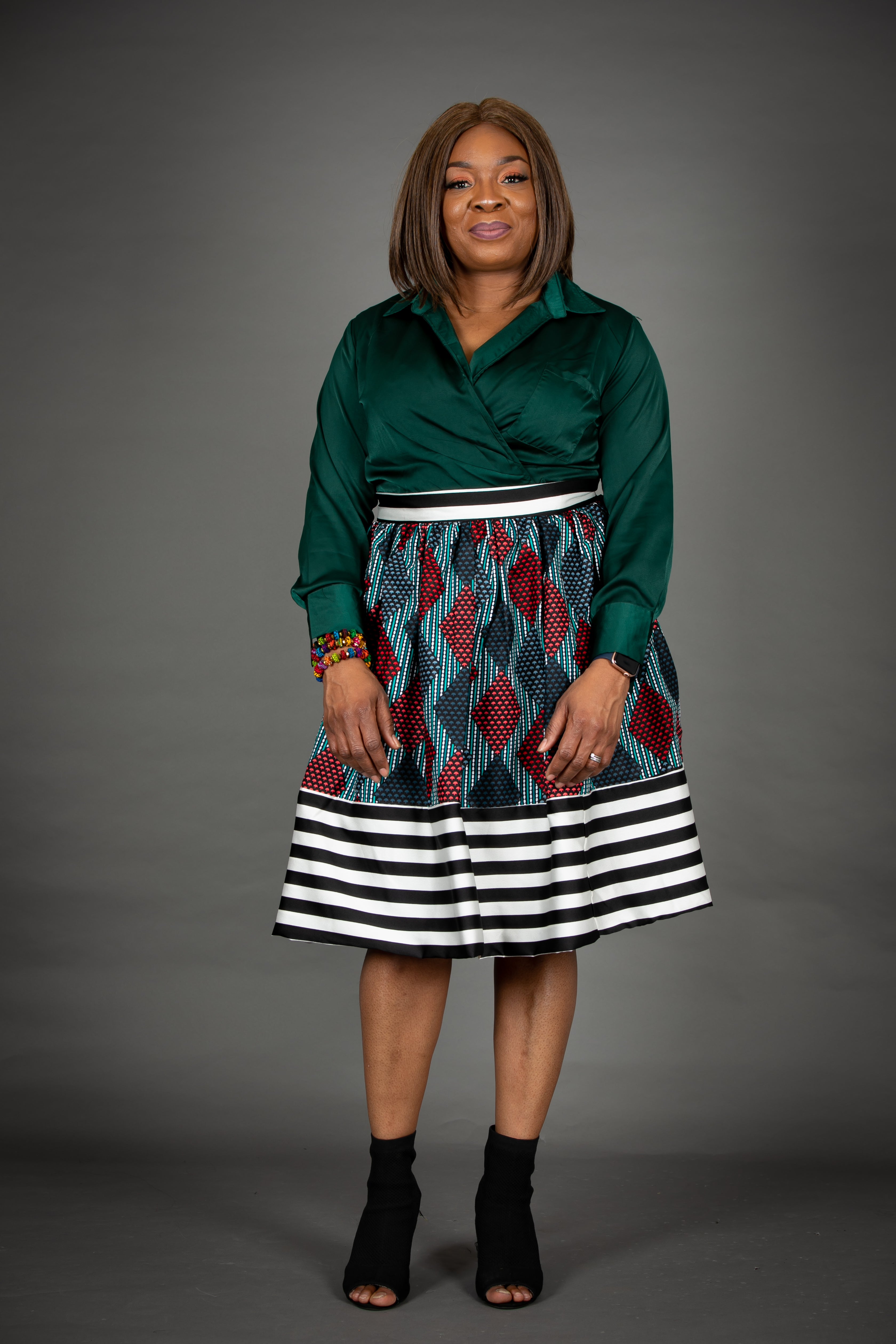 temad collections Kerry african print ankara midi stripy stripes skirt