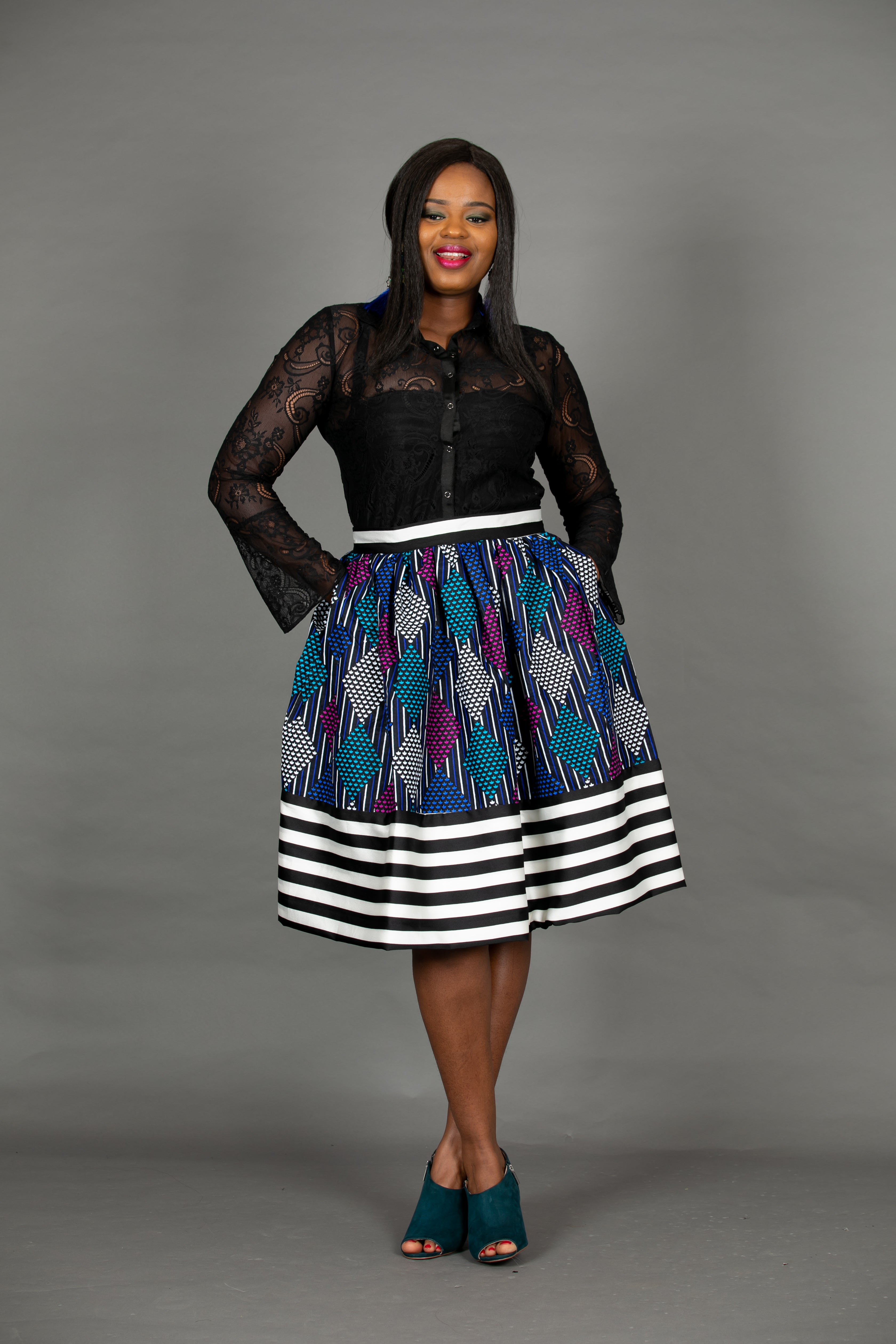 temad collections Kerry african print ankara midi stripy stripes skirt