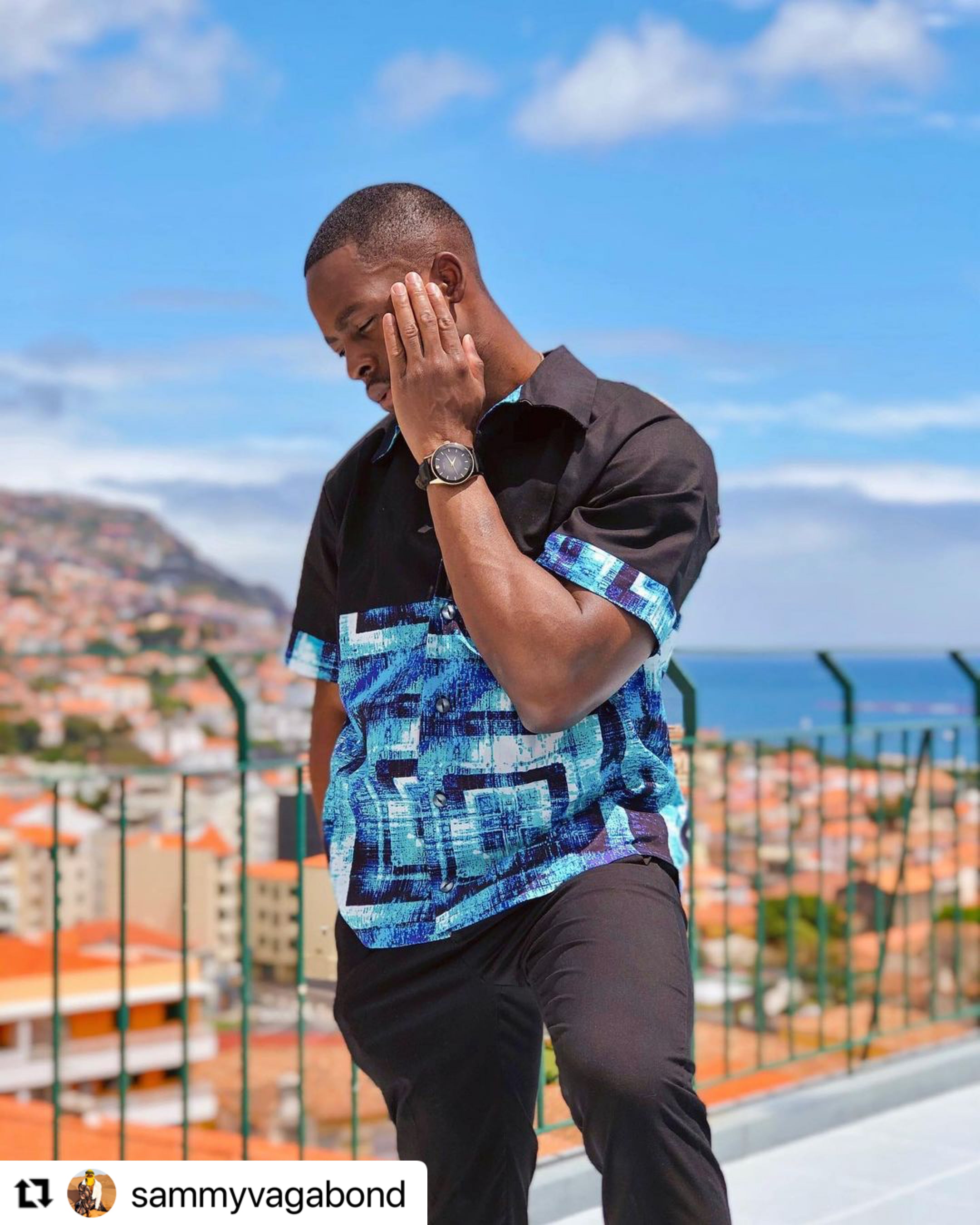 Blue and black mens shirt