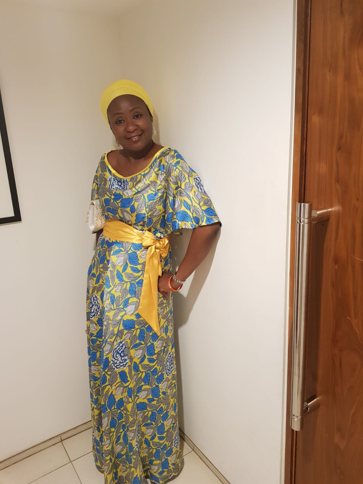 Blue and yellow ankara silk dress