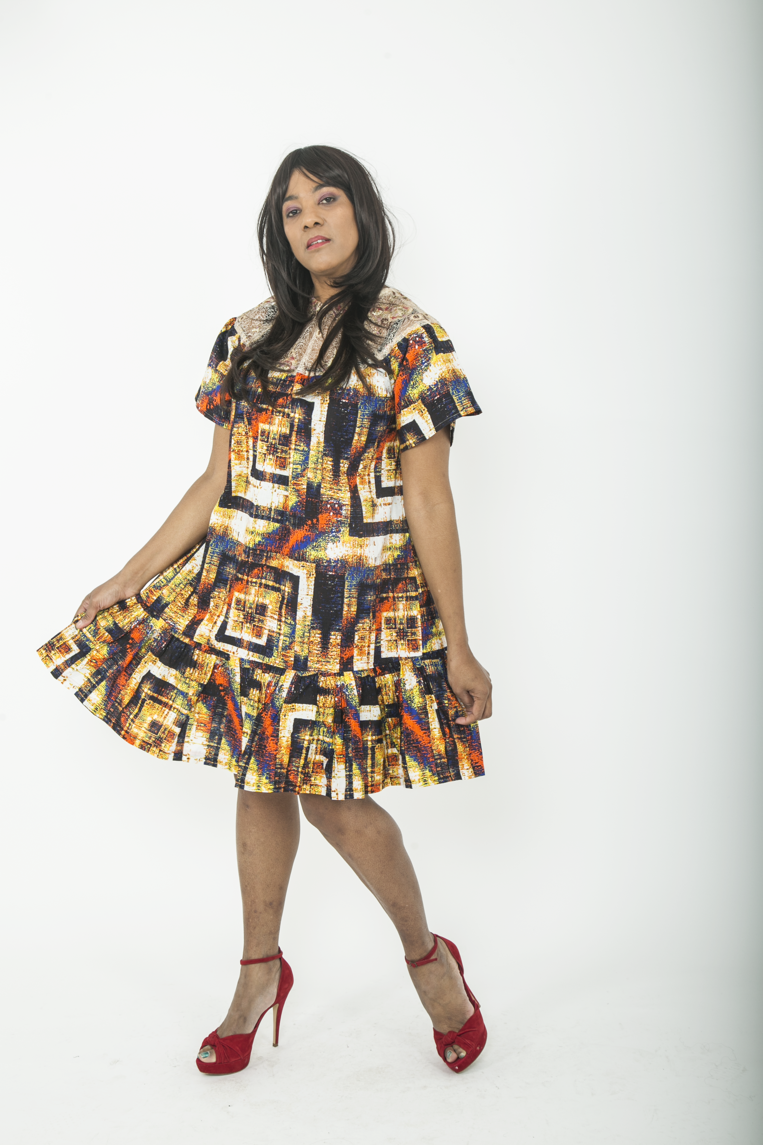 TemAD african print ankara mini knee length dress with ruffles