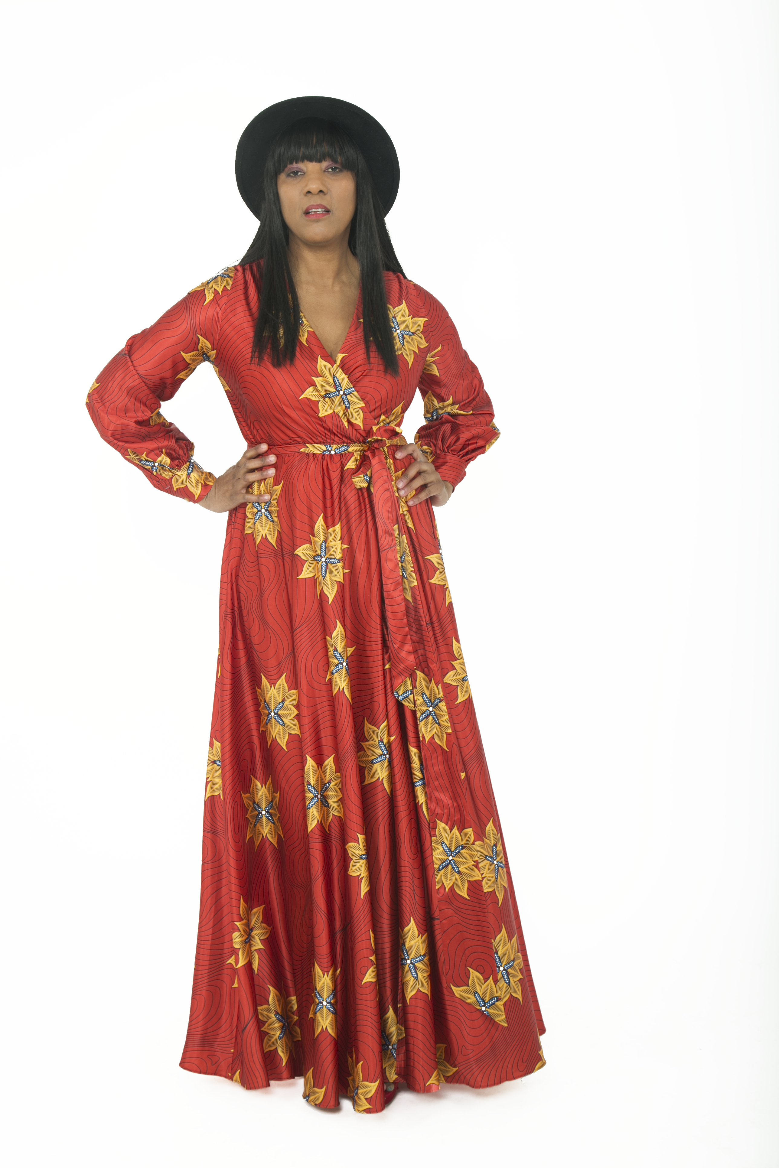 TemAD african print ankara maxi wrap  dress with a silt fully lined long sleeves