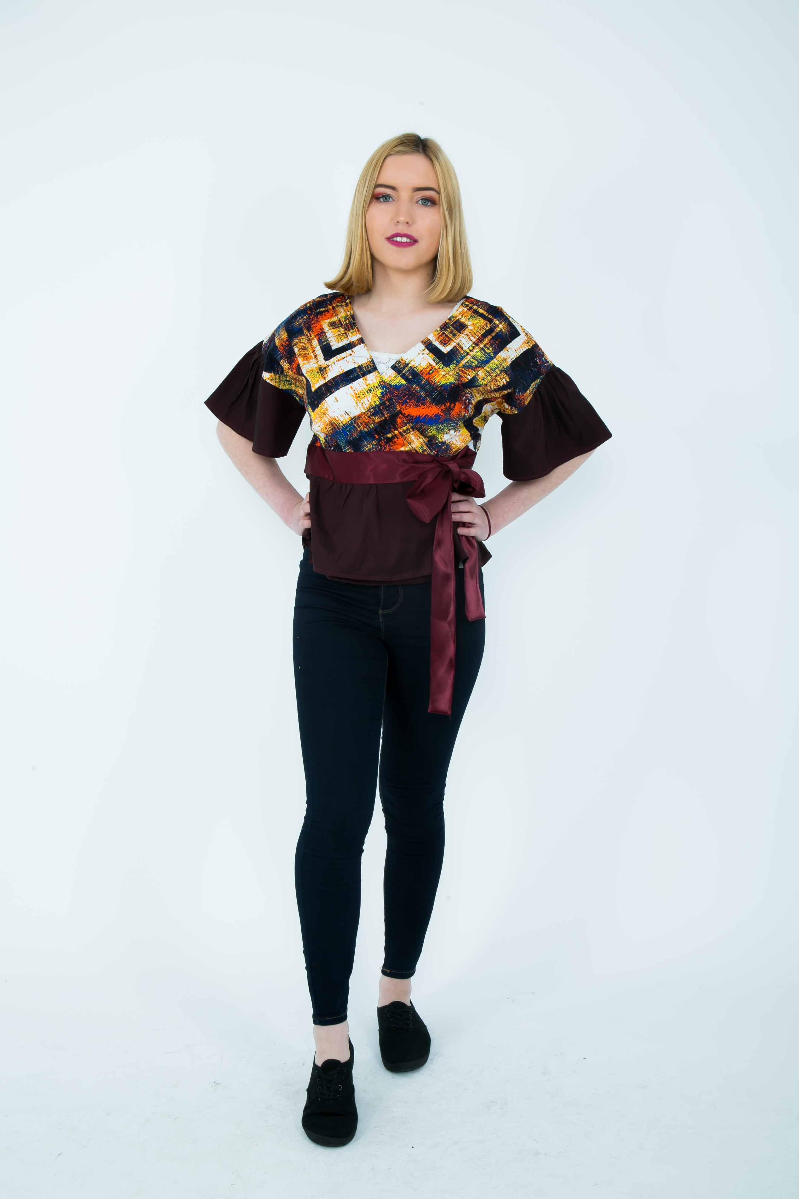 TemAD african print ankara wrap top short sleeves with belt