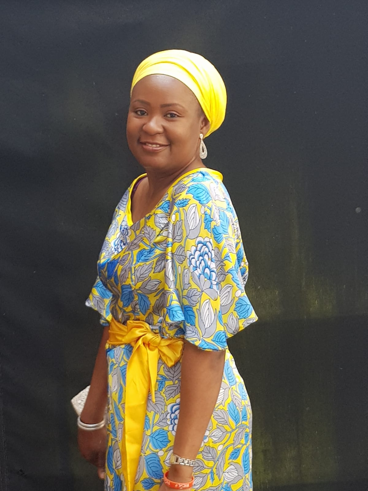 Blue and yellow ankara silk dress