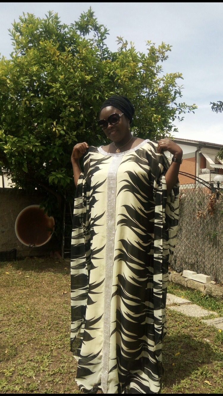 Cream and Black Blinged front kaftan