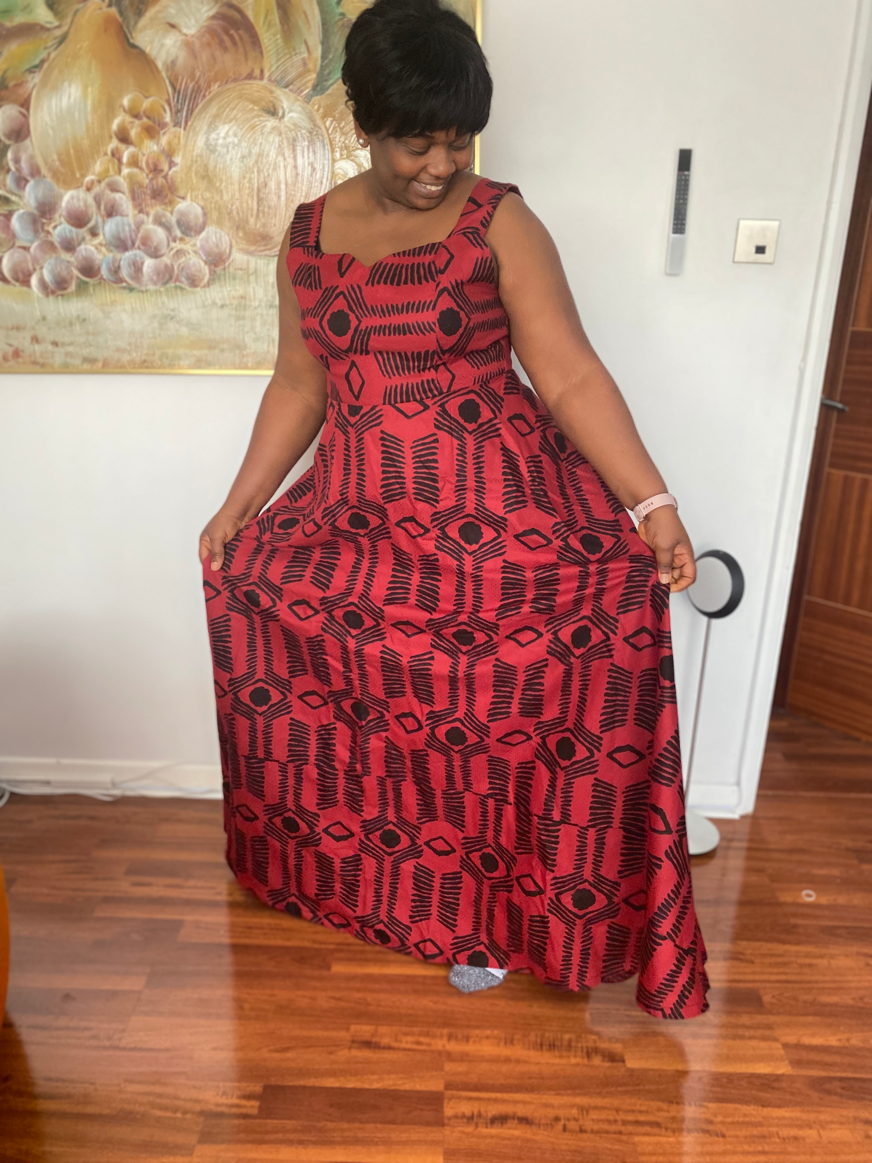 REd and black ankara maxi dress