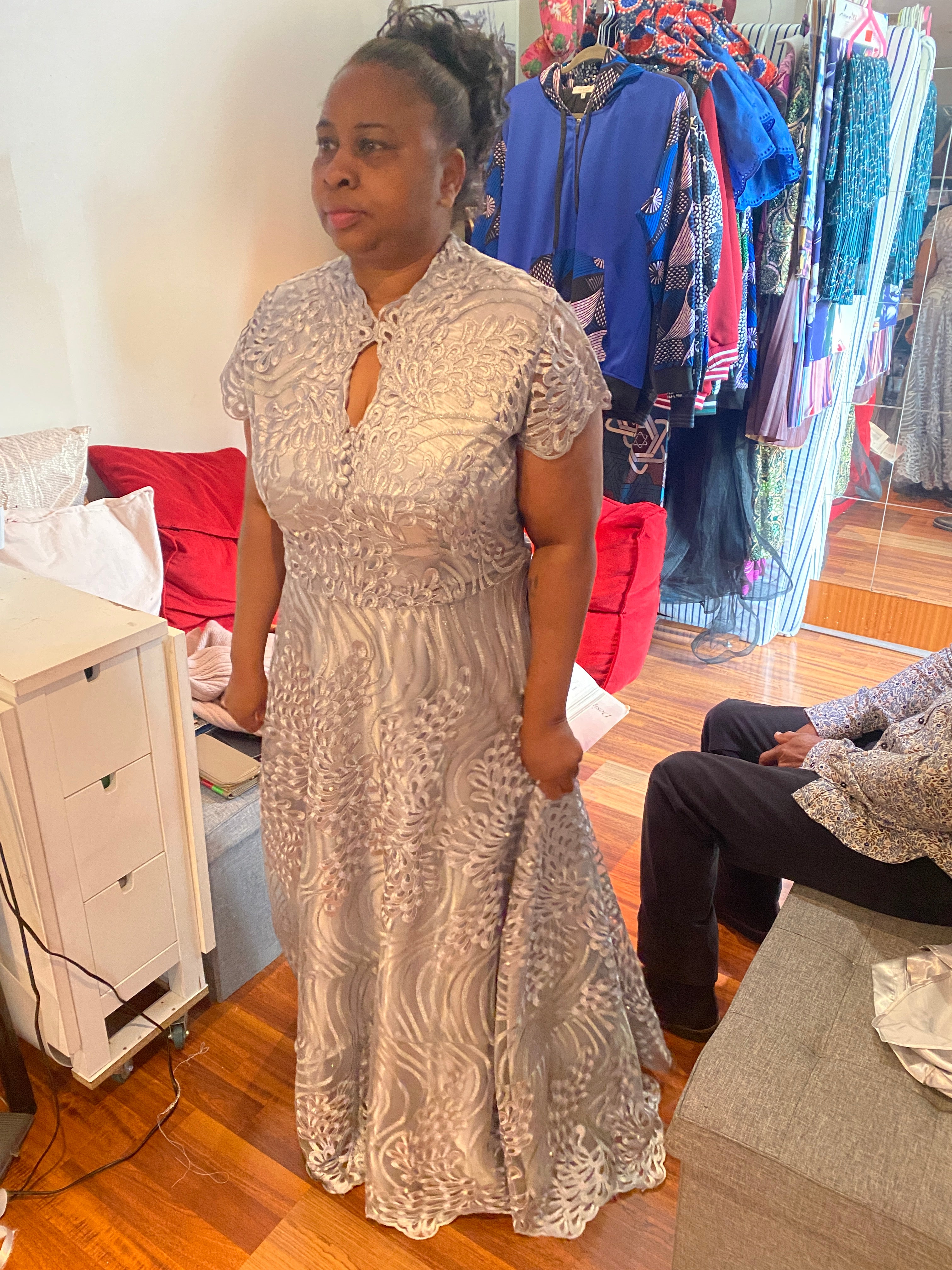 Silver wedding guest dress