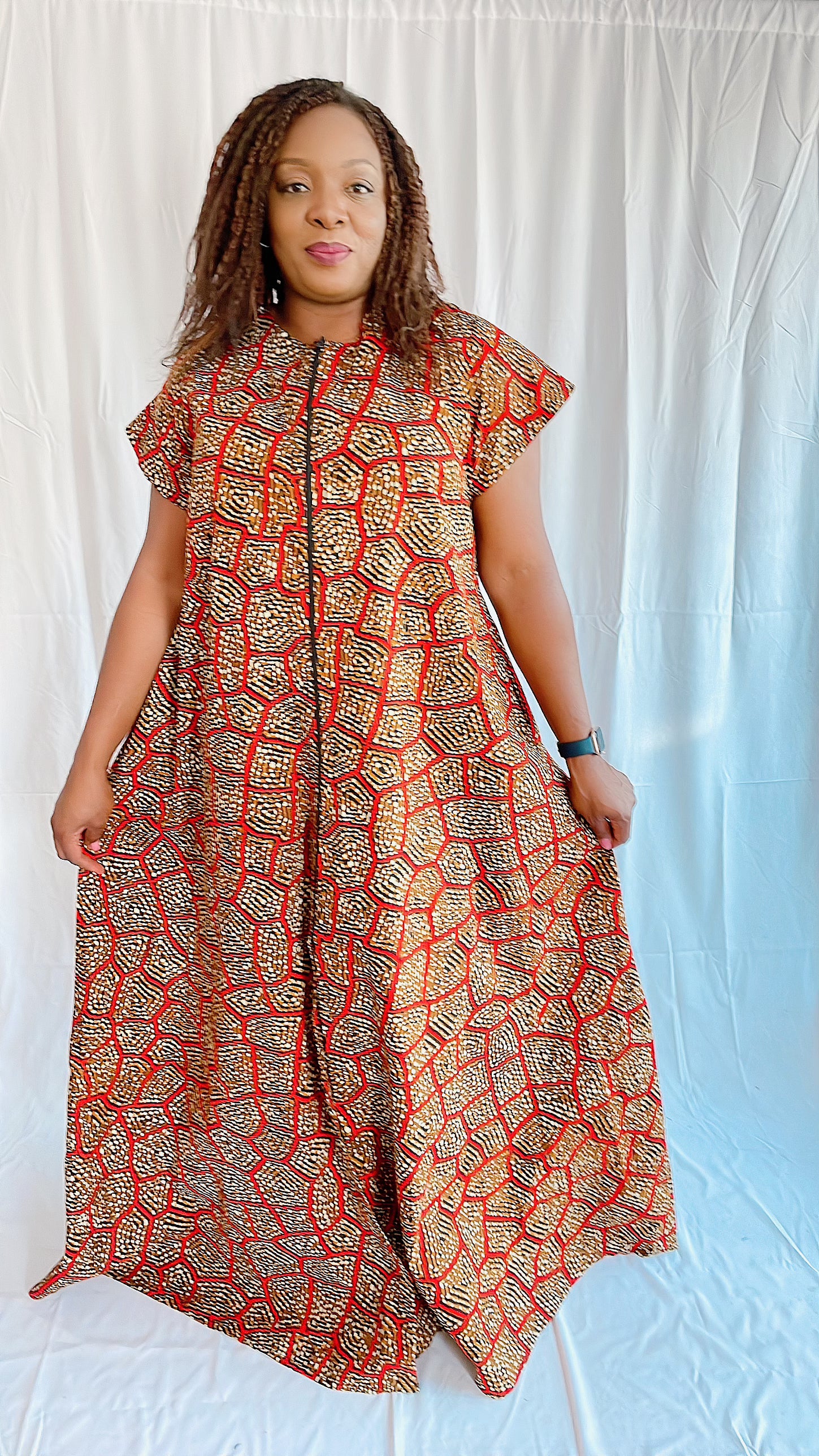 temad collections liquorice maxi front zipper belted african print ankara maxi dress