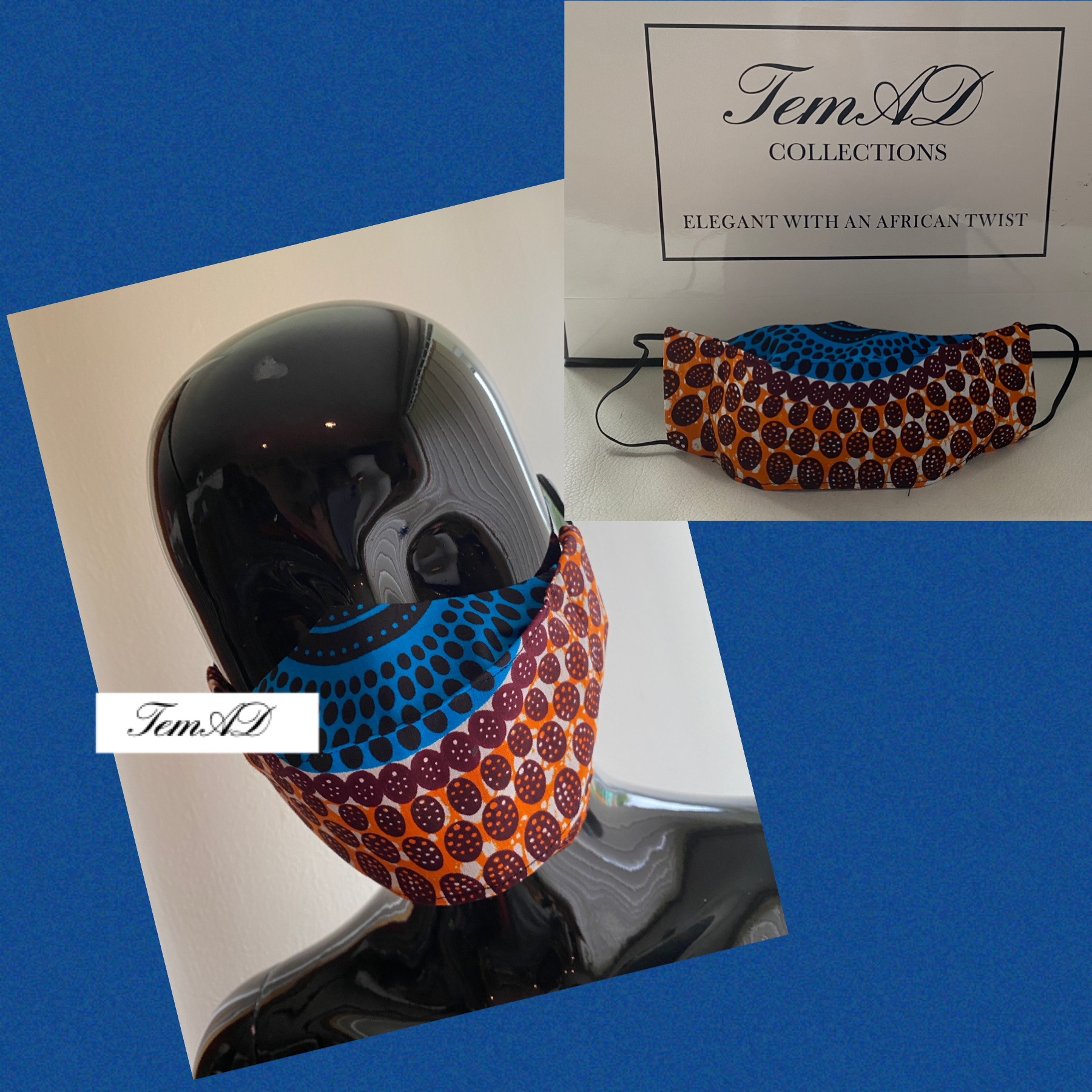 TemAD collections 3d african print ankara face mask made in uk