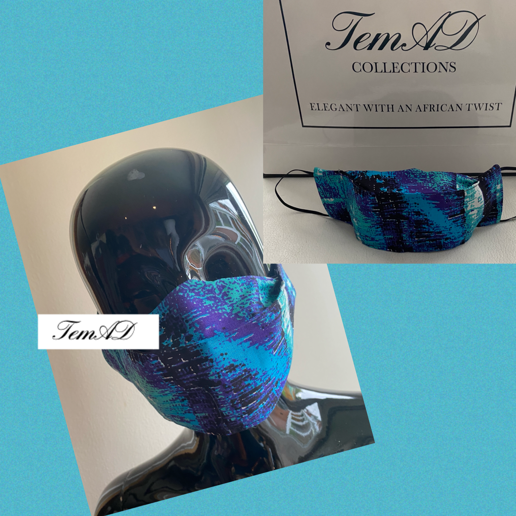 TemAD collections 3d african print ankara face mask made in uk