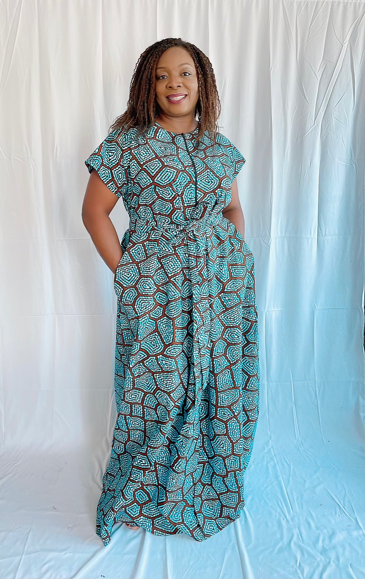 temad collections liquorice maxi front zipper belted african print ankara maxi dress