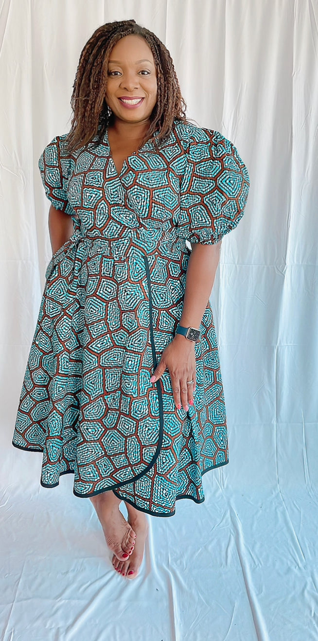 Woodgrain  African Print Ankara Midi wrap dress