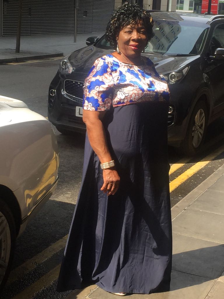 Navy Ankara silk and chiffon maxi dress