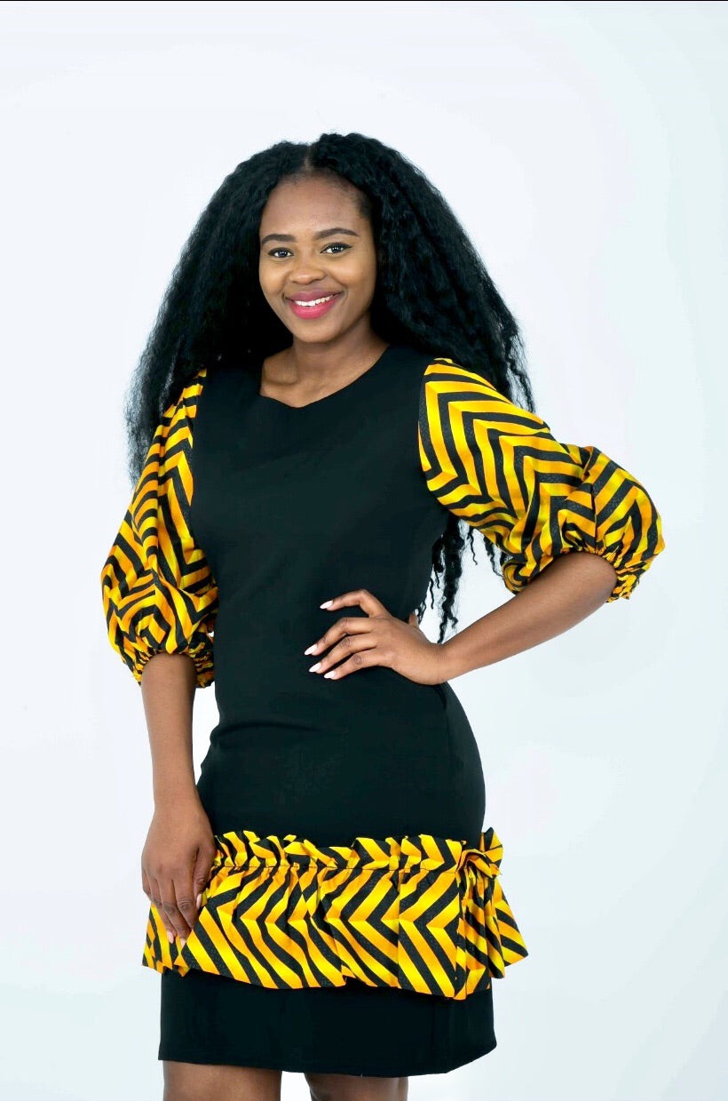 Temad african print ankara mini fitted dress with pockets ankara sleeves