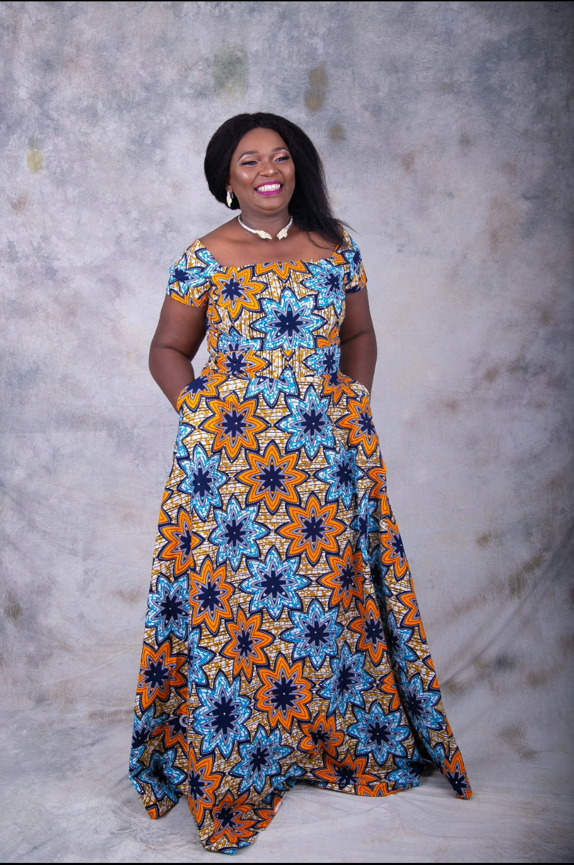 Orange and blue ankara maxi dress