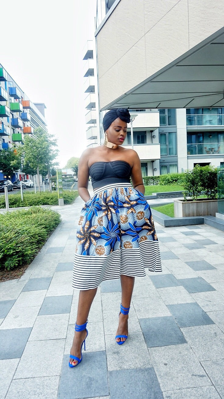 TemAD African print Ankara  skirt with stripe details and top