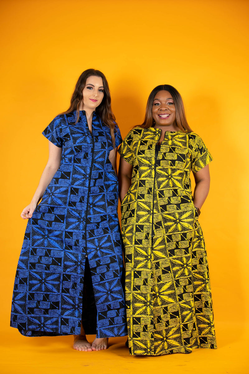 temad collections african print ankara front zip maxi dress with pockets