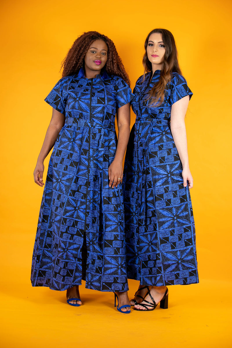 temad collections african print ankara front zip maxi dress with pockets