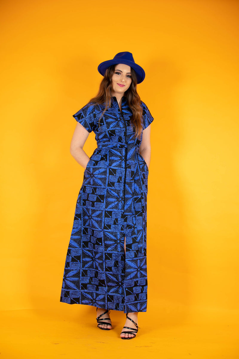 temad collections african print ankara front zip maxi dress with pockets