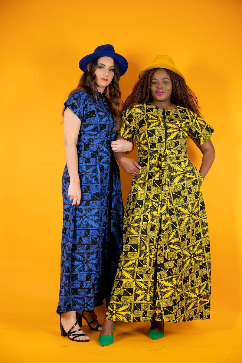 temad collections african print ankara front zip maxi dress with pockets