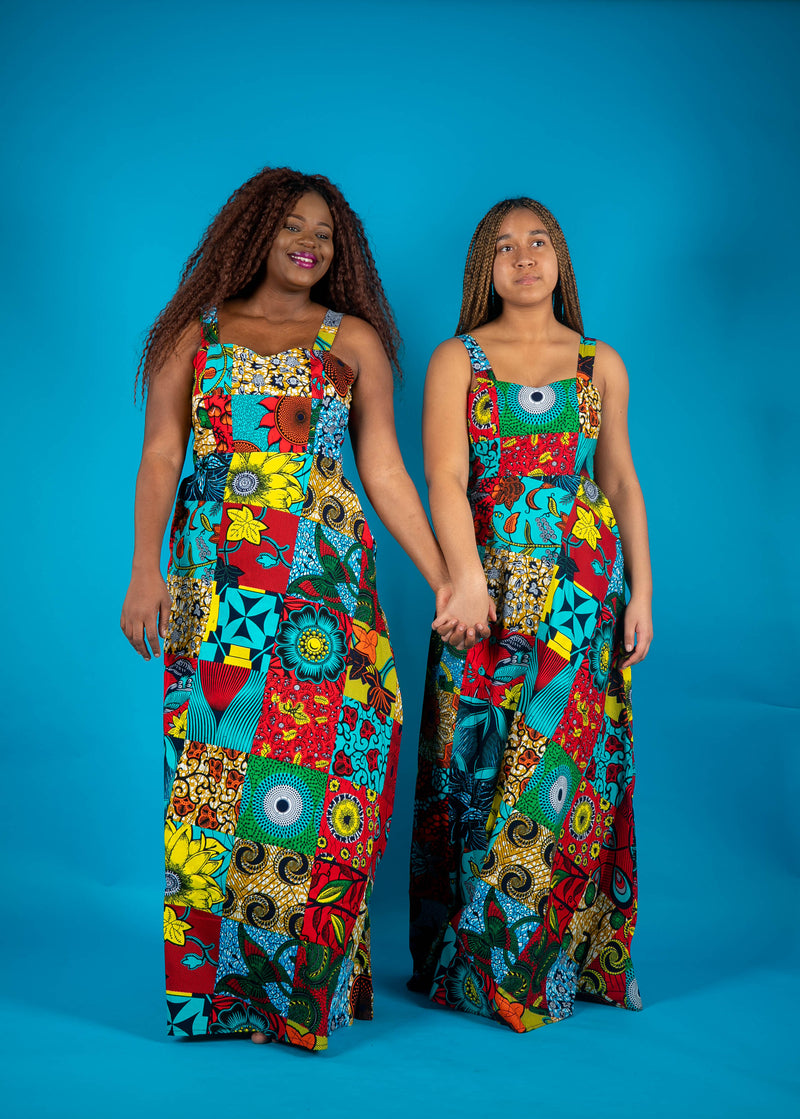 temad collections african print ankara patches spaghetti straps maxi a line dress