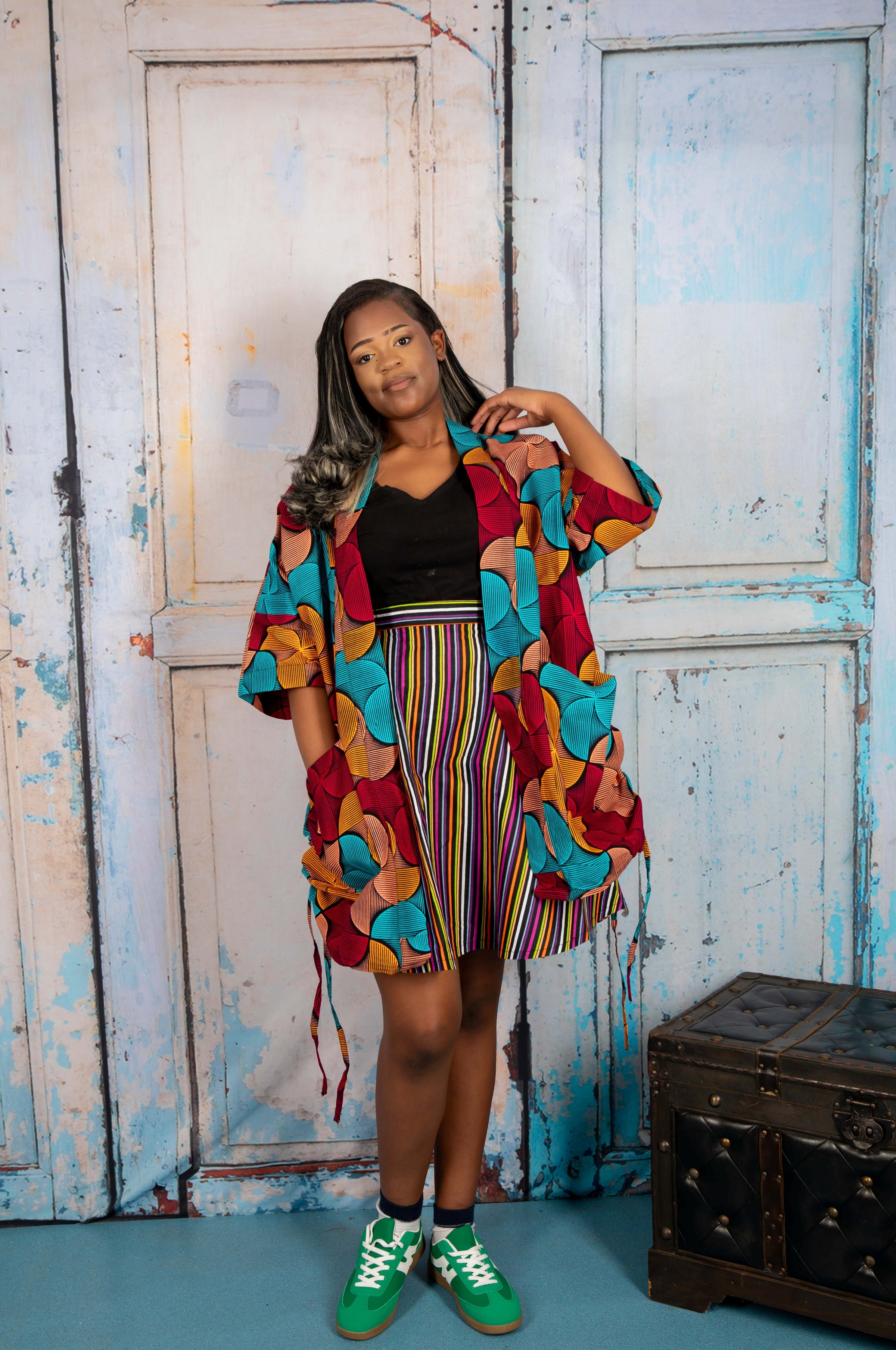Temad collections African print ankara kimono set, African print kimono set, African print kimono jacket, ankara kimono, blue ankara kimono jacket, African print short sleeve kimono, African print blue kimono, African print stylish kimono jacket, beautiful african kimono, African print kimono with shorts