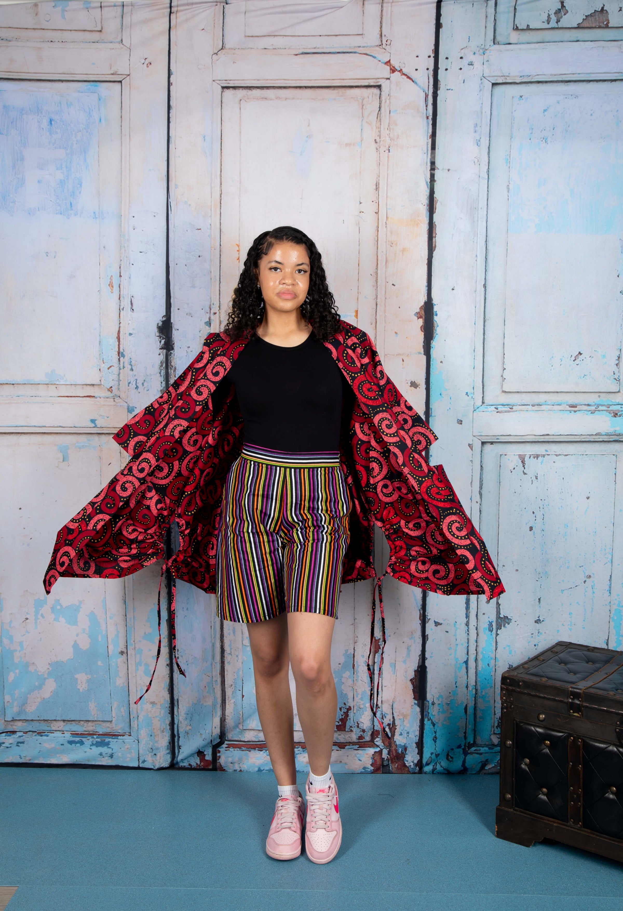 Temad collections African print ankara kimono set, African print kimono set, African print kimono jacket, ankara kimono, red ankara kimono jacket, African print short sleeve kimono, African print red kimono, African print stylish kimono jacket, beautiful african kimono, African print kimono with shorts