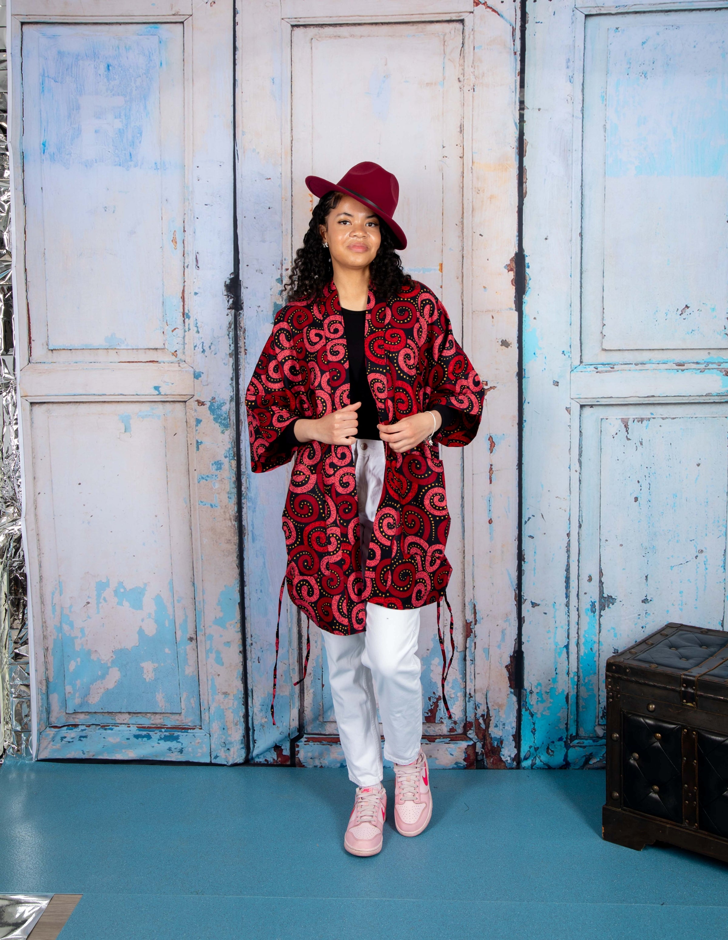 Temad collections African print ankara kimono set, African print kimono set, African print kimono jacket, ankara kimono, red ankara kimono jacket, African print short sleeve kimono, African print red kimono, African print stylish kimono jacket, beautiful african kimono, African print kimono with shorts