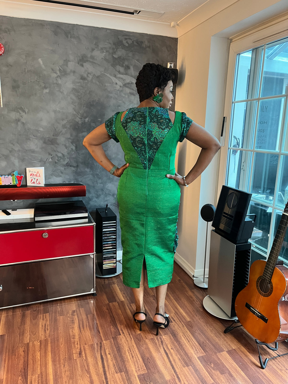 temad woman in bespoke green aso oke / lace combo