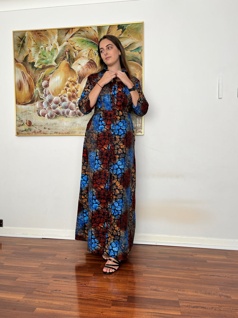 temad collections african print Estelle brown and blue maxi dress